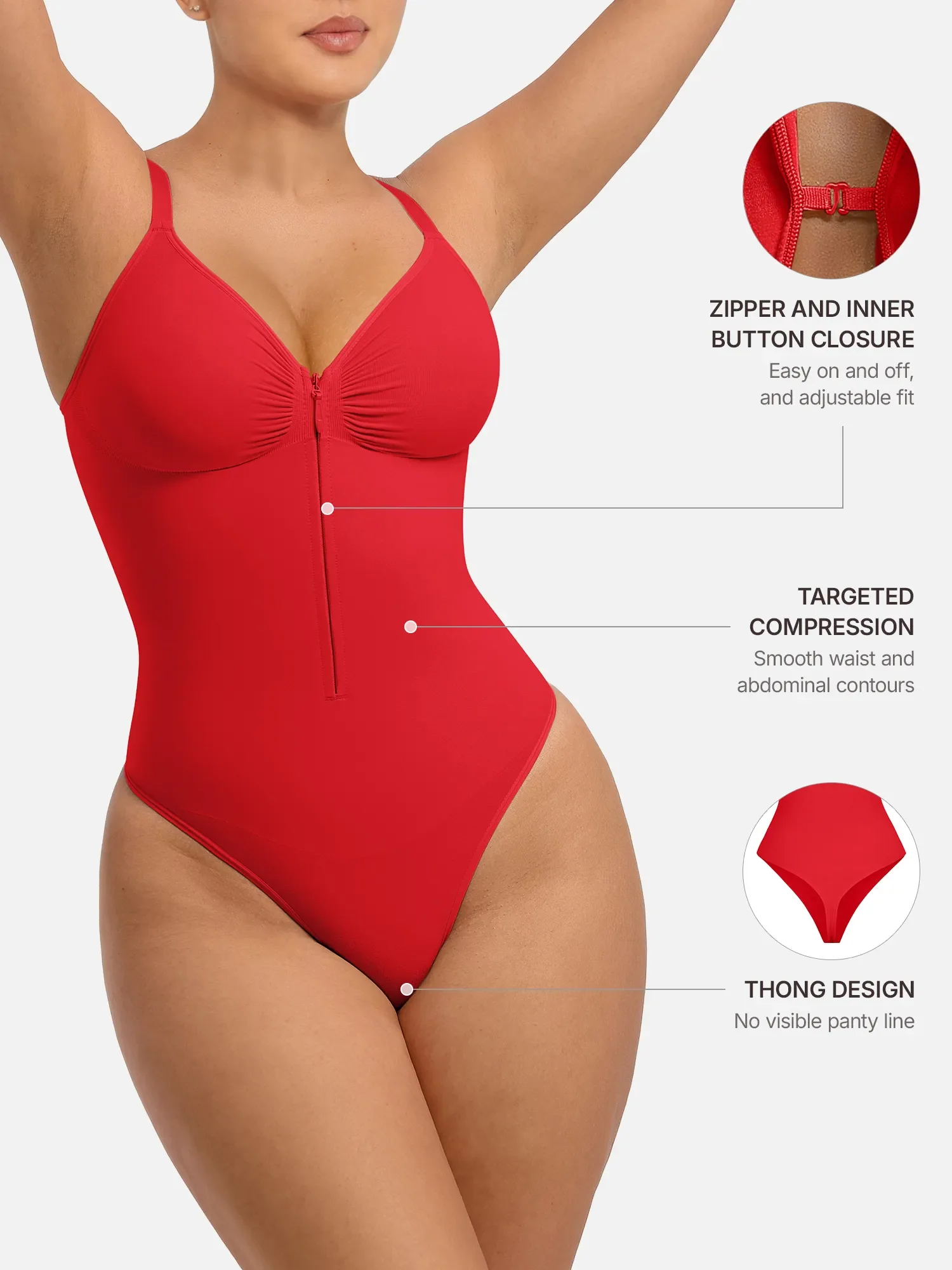 Feelingirl Tummy Control Seamless Zipper Shaping Bodysuit - Image 36