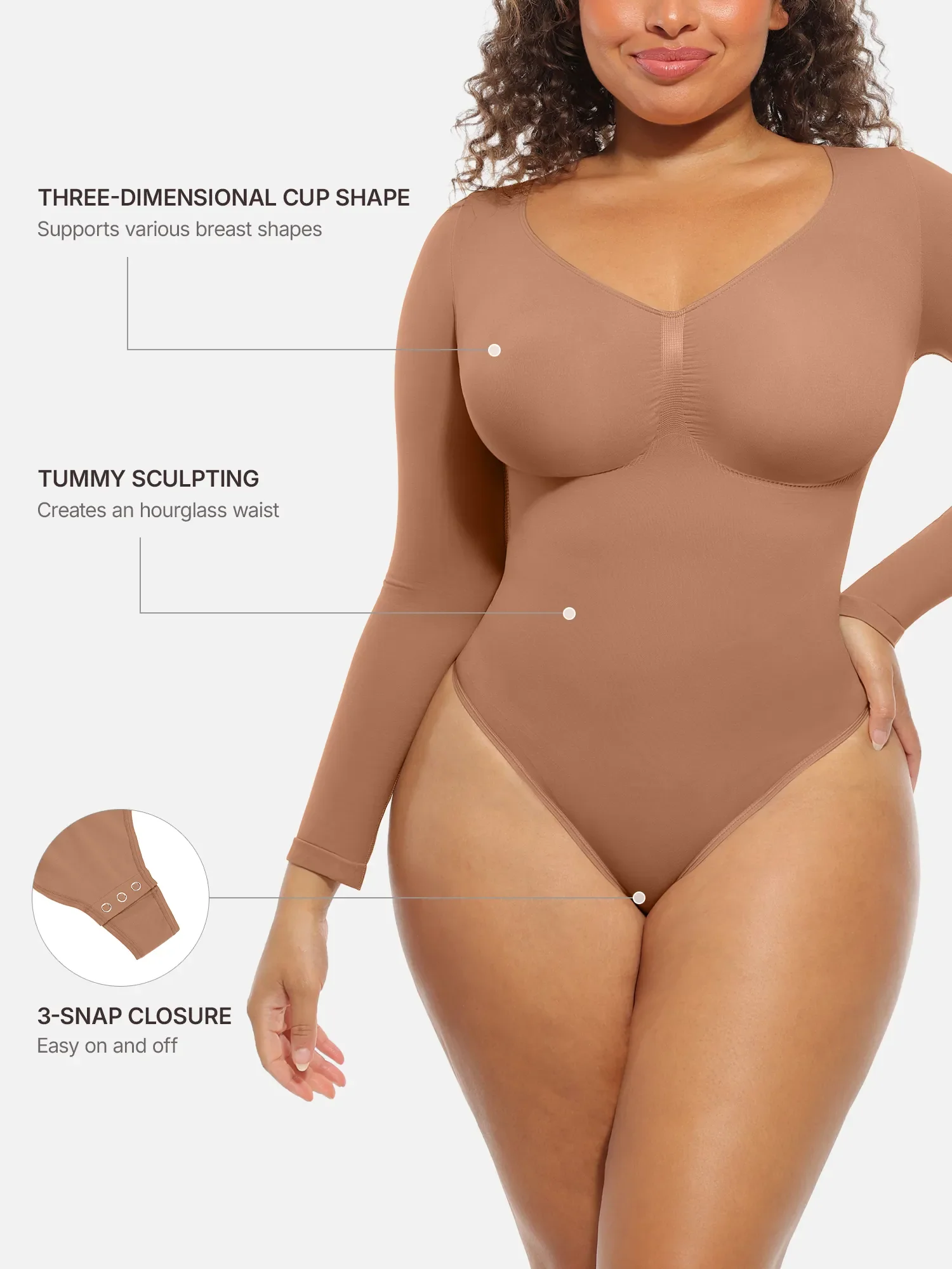 Feelingirl Seamless Supportive Long Sleeve Tummy Control Bodysuit [BOGO] - Image 2