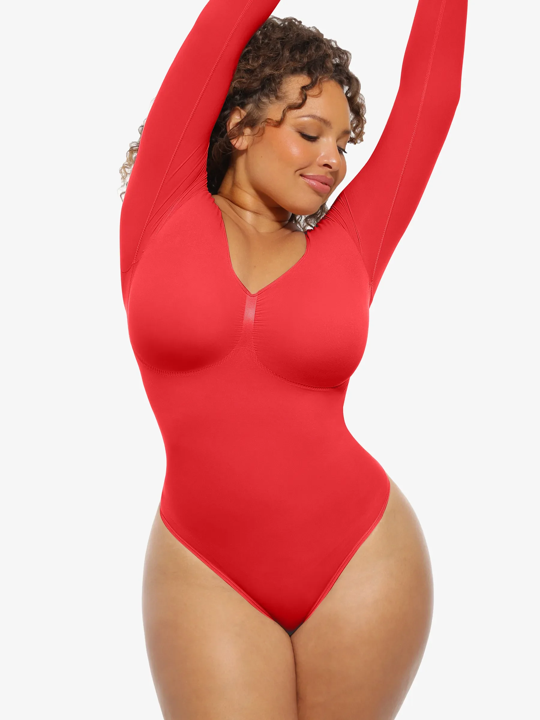Feelingirl Seamless Long Sleeve Chest Support Tummy Control Thong Bodysuit - Image 61