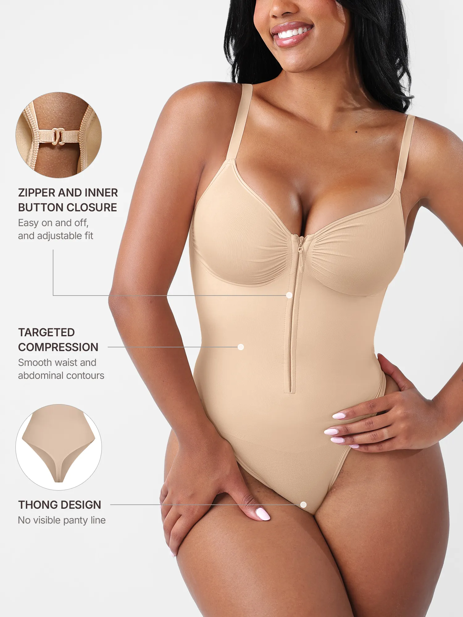 Feelingirl Seamless Tummy Control Zipper Bodysuit - Image 11