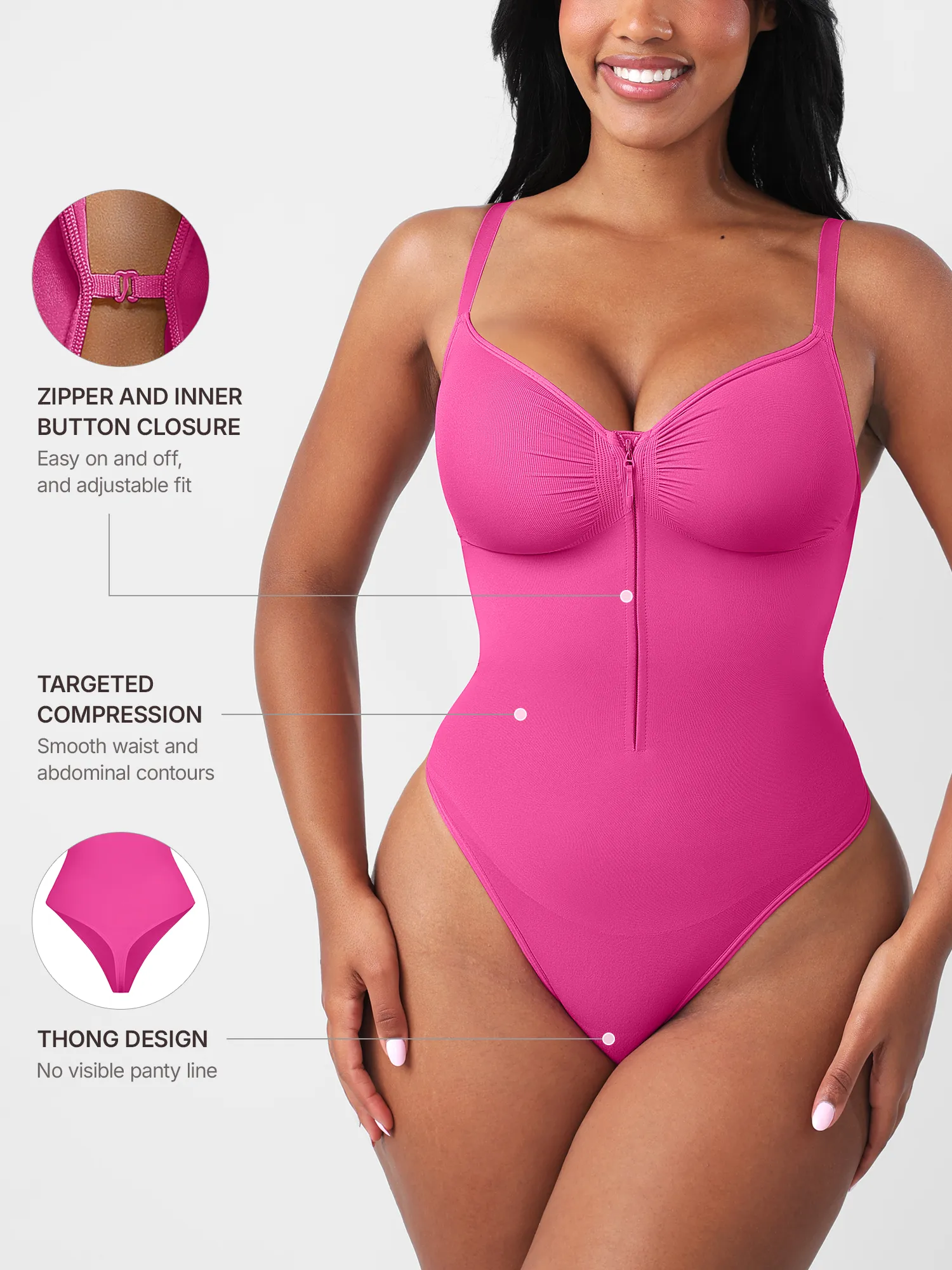 Feelingirl Seamless Tummy Control Zipper Bodysuit - Image 18