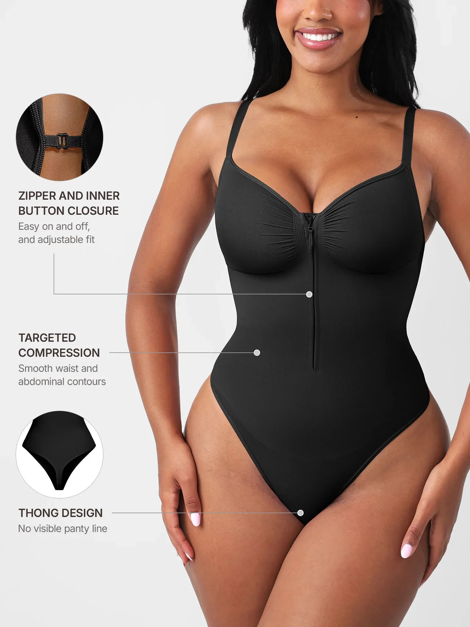 Feelingirl Seamless Tummy Control Zipper Bodysuit - Image 32