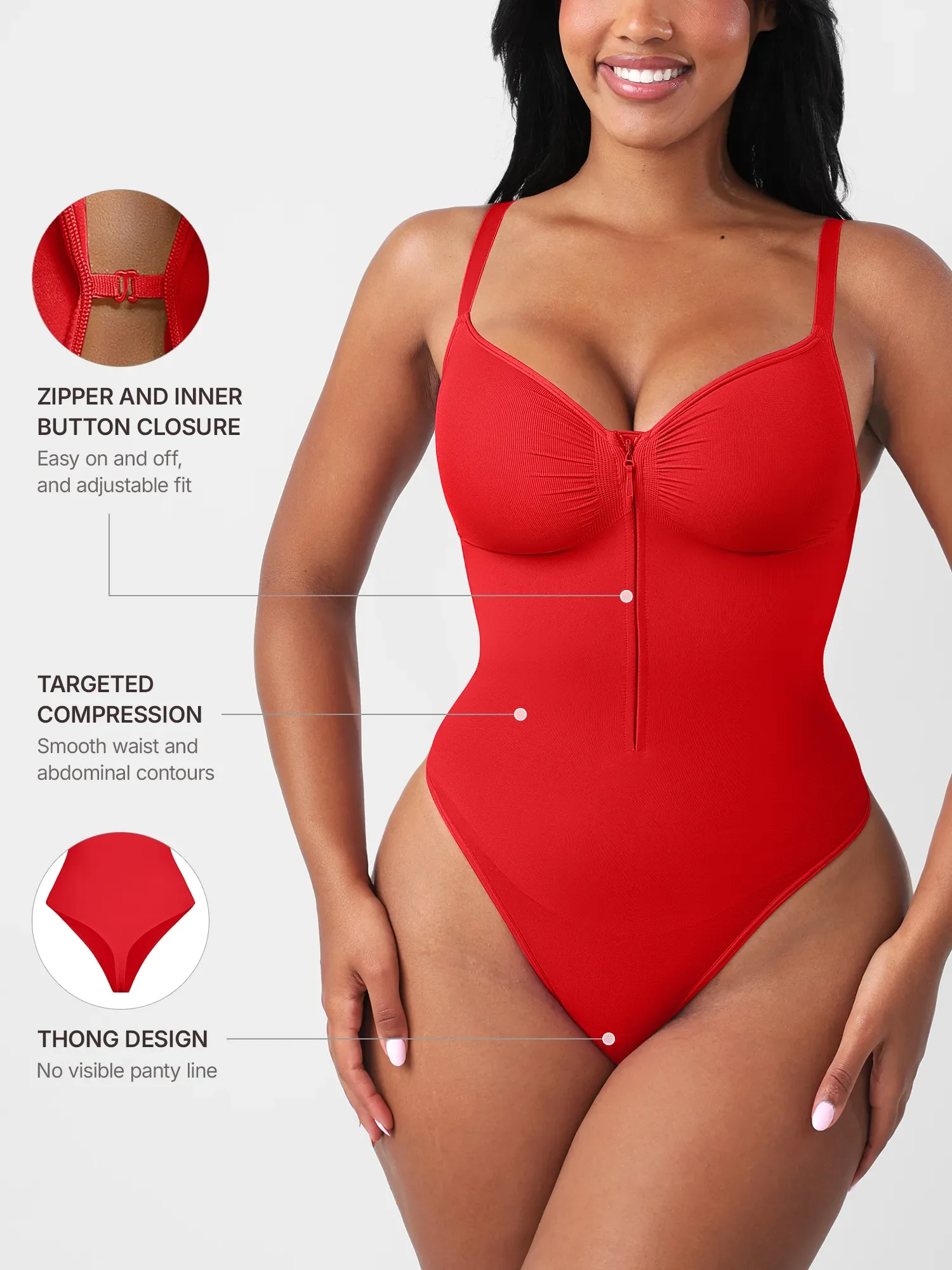 Feelingirl Seamless Tummy Control Zipper Bodysuit - Image 40