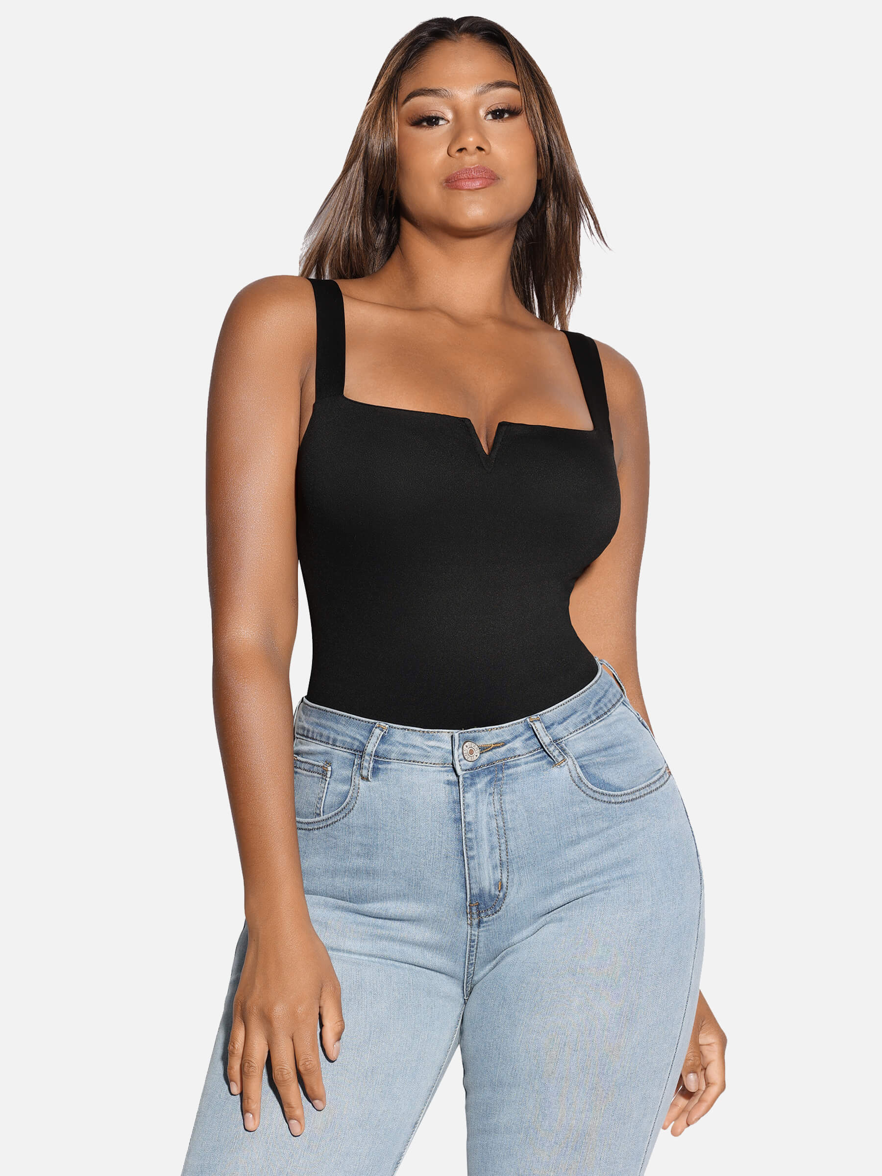 Feelingirl Square Collar Elastic Outerwear Shape Bodysuit - Image 5