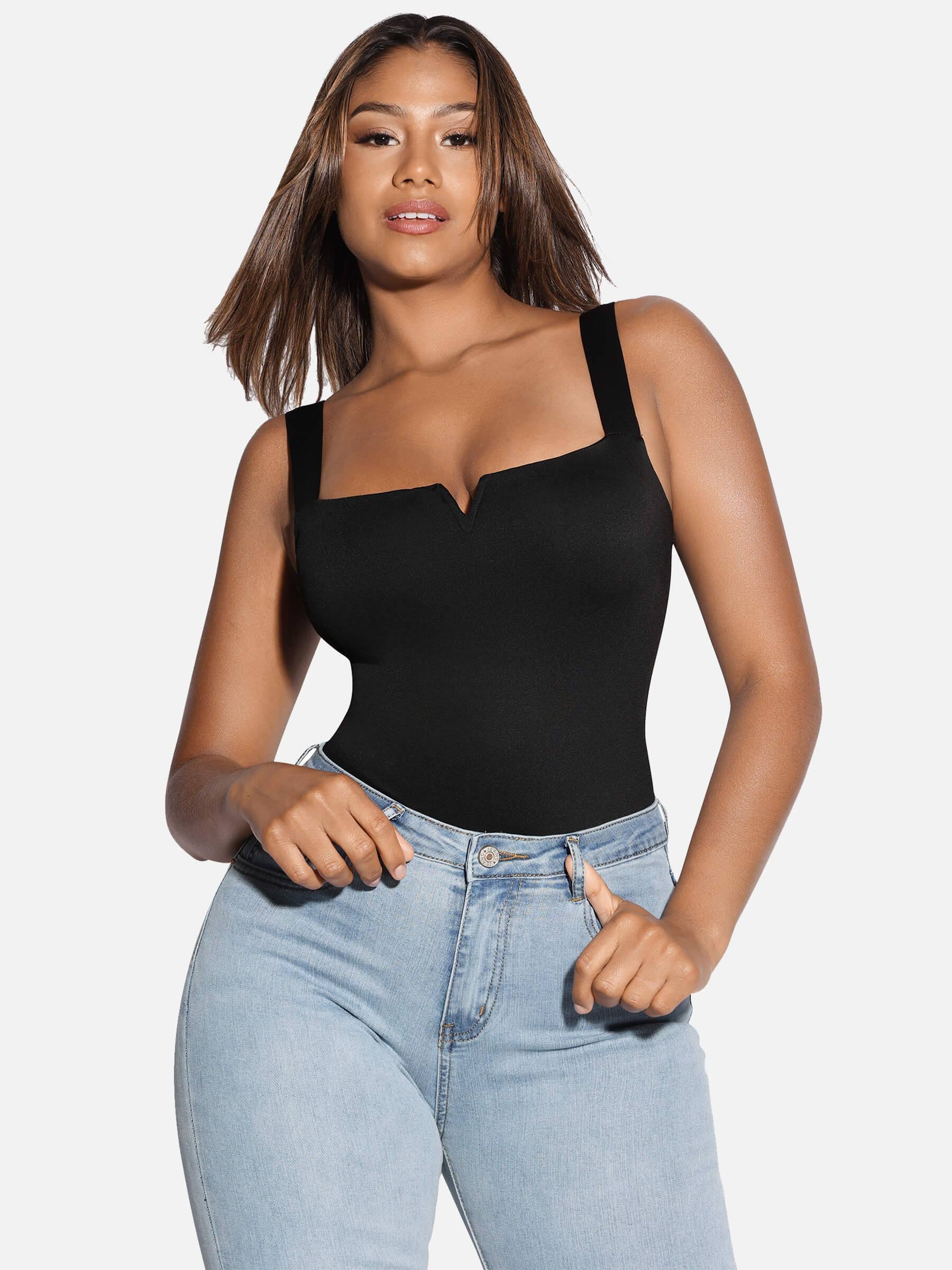 Feelingirl Square Collar Elastic Outerwear Shape Bodysuit - Image 6