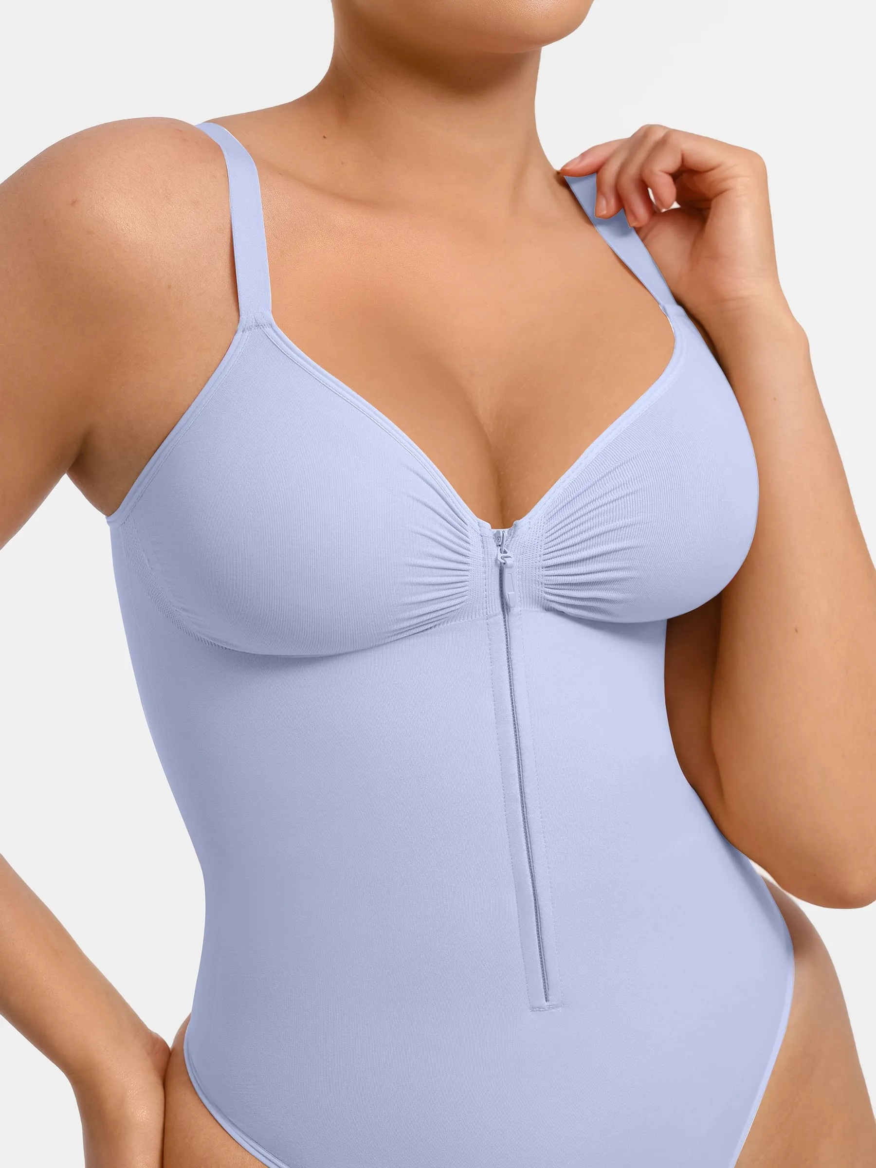 Feelingirl Tummy Control Seamless Zipper Shaping Bodysuit - Image 60