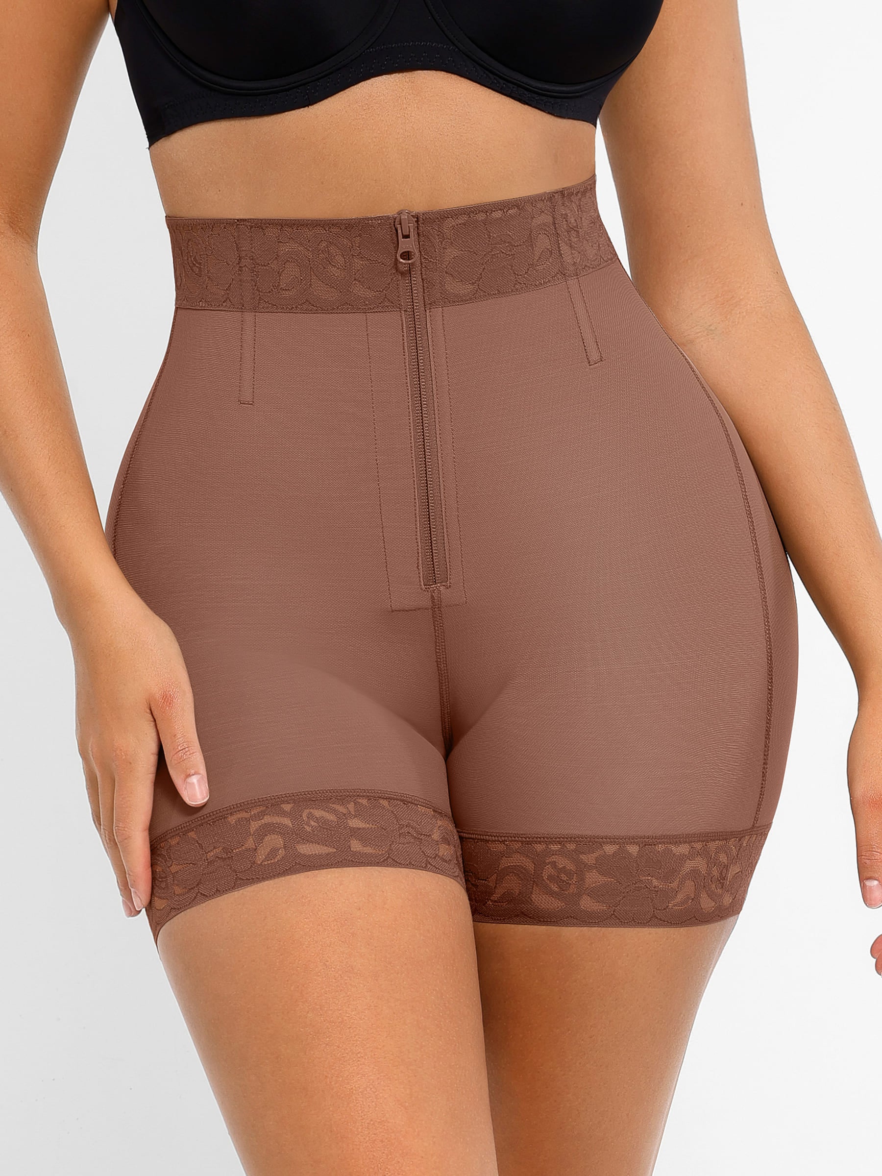 Feelingirl Tummy Control Shaping Shorts Butt Lifter with Clasps and Zipper - Image 42