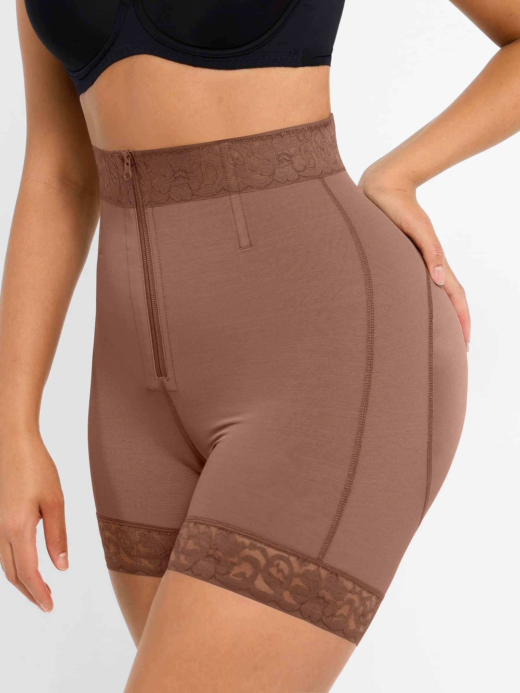 Feelingirl Tummy Control Shaping Shorts Butt Lifter with Clasps and Zipper - Image 43