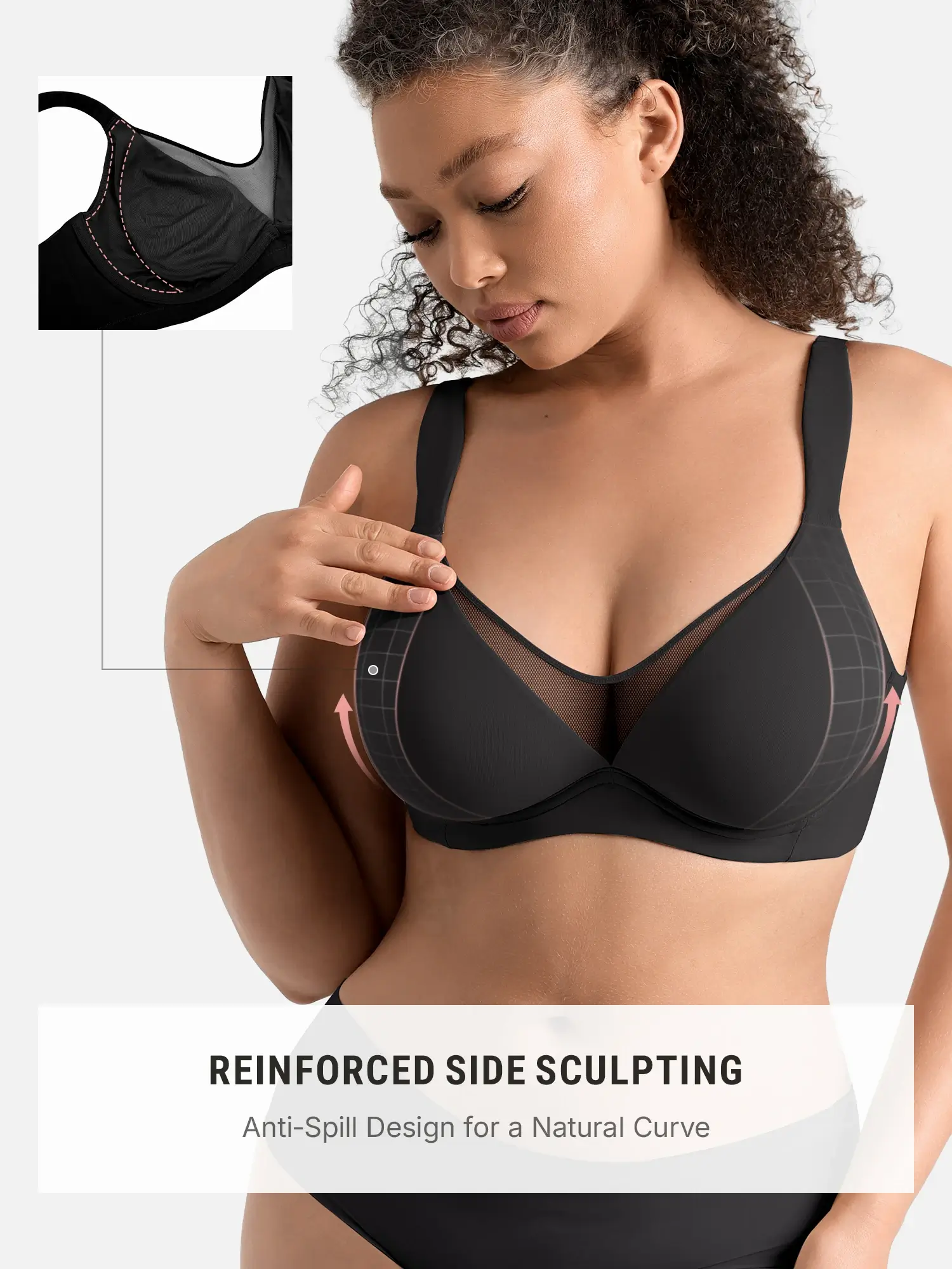 Feelingirl Unlined Minimizer Bra with Sheer V-Neck - Image 4