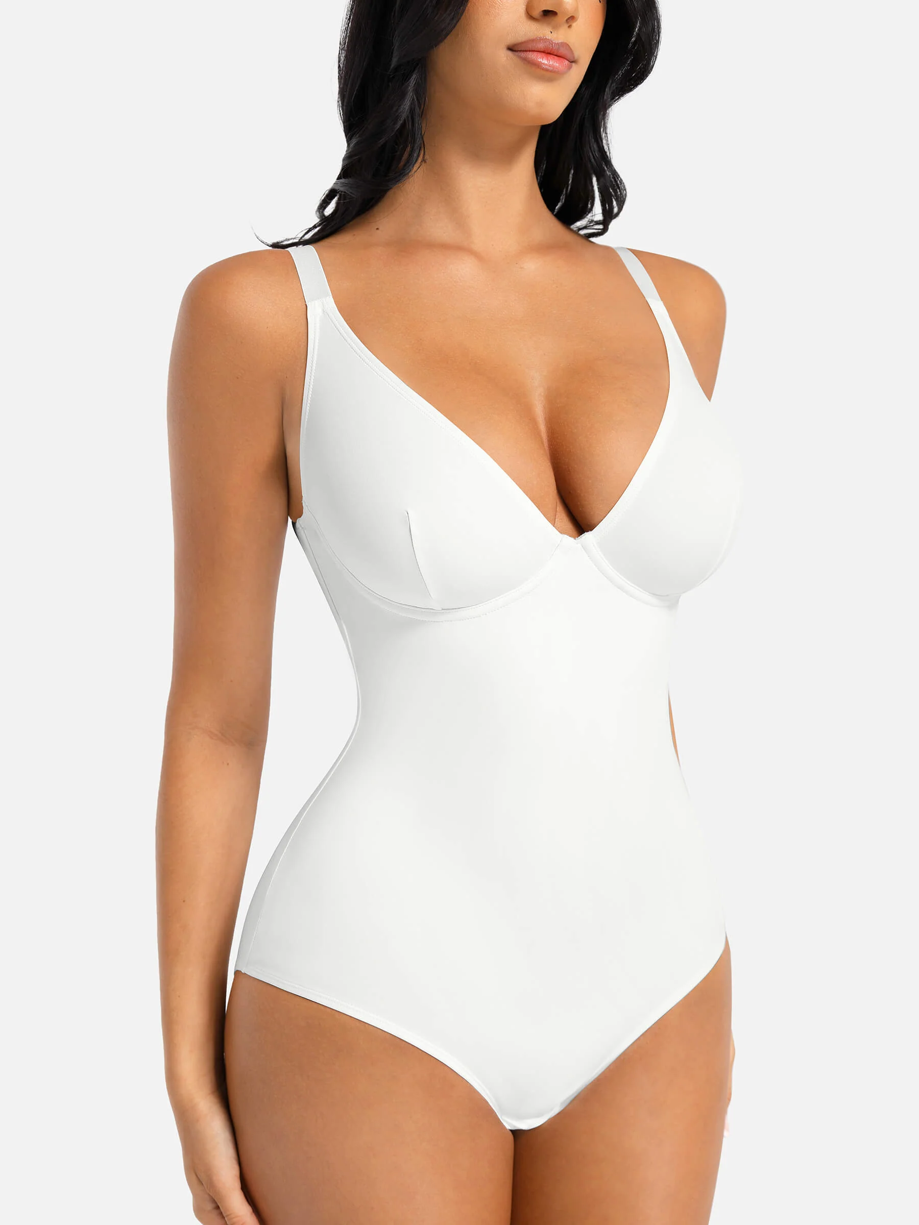 Feelingirl V Neck Tummy Control Shaping Bodysuit - Image 95