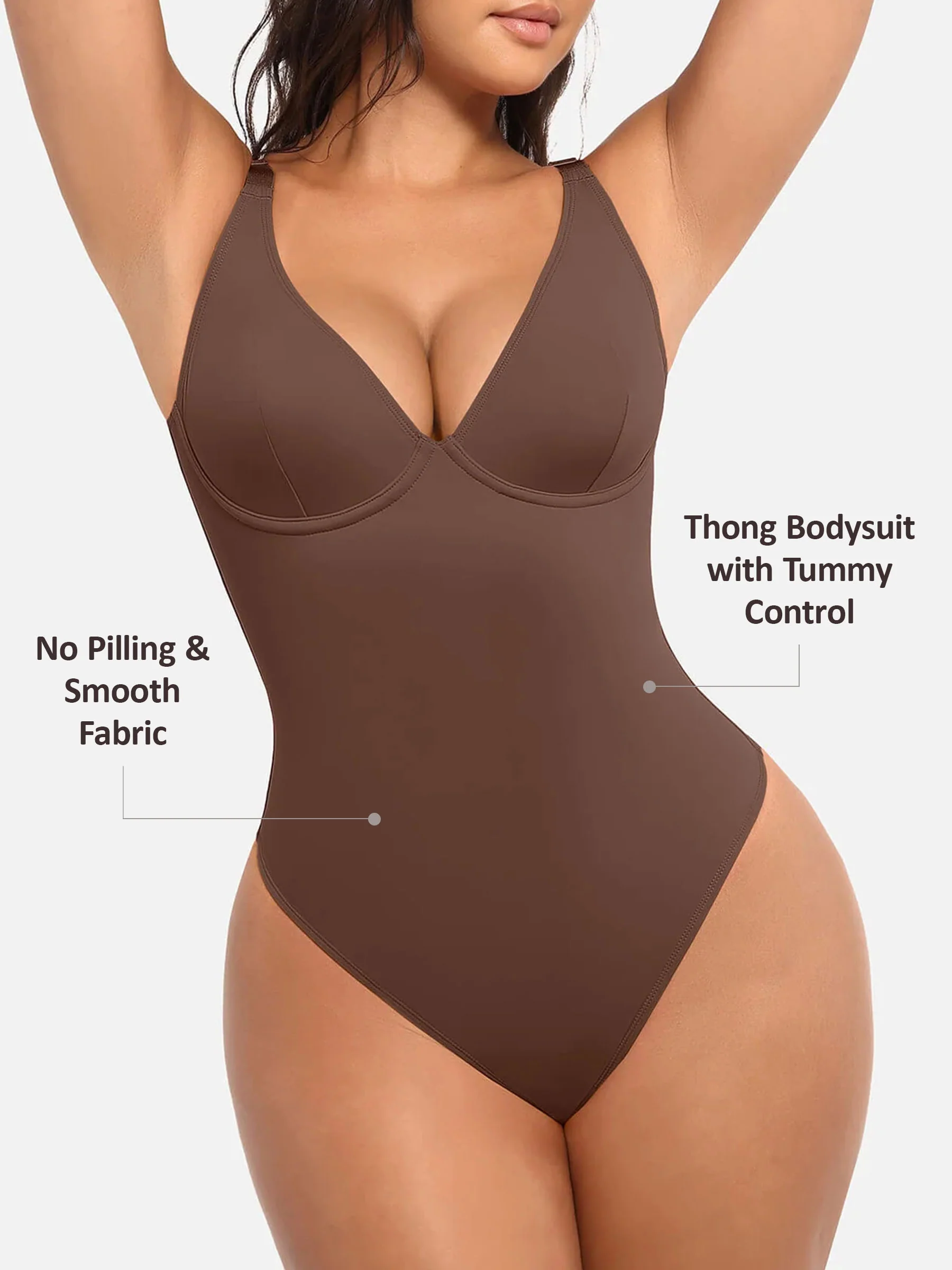 Feelingirl V Neck Tummy Control Bodysuit - Image 28