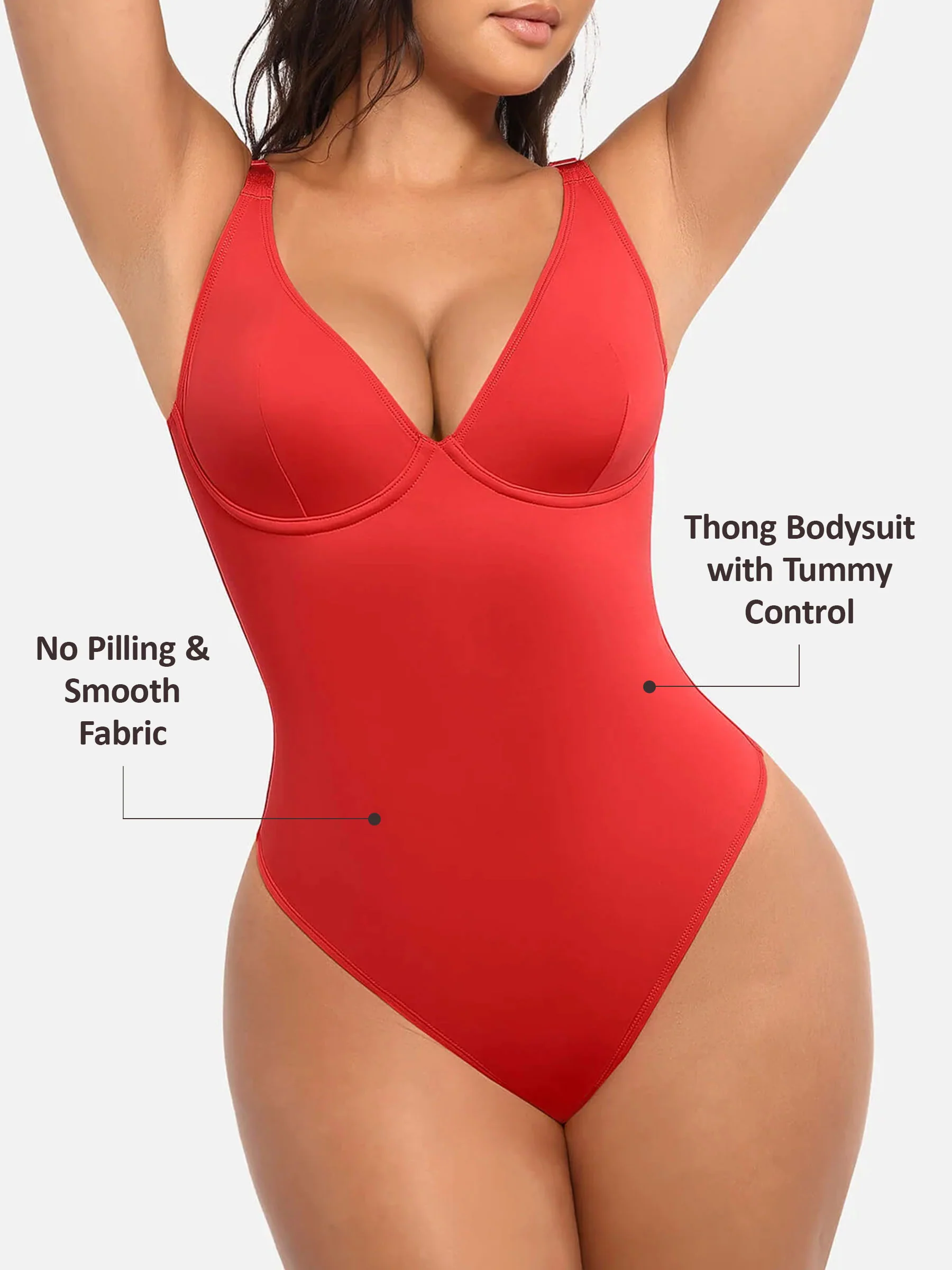 Feelingirl V Neck Tummy Control Bodysuit - Image 36