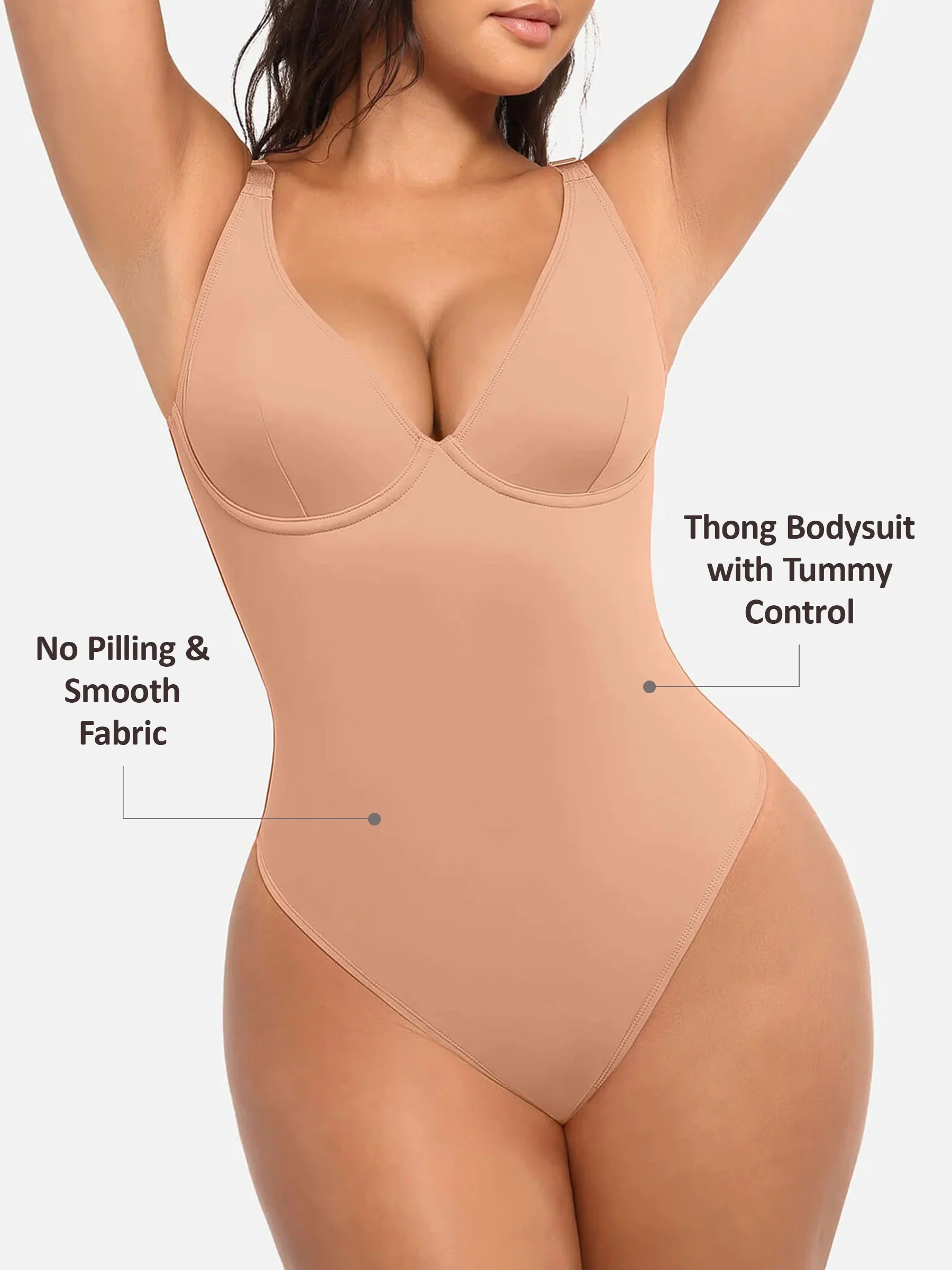 Feelingirl V Neck Tummy Control Bodysuit - Image 52