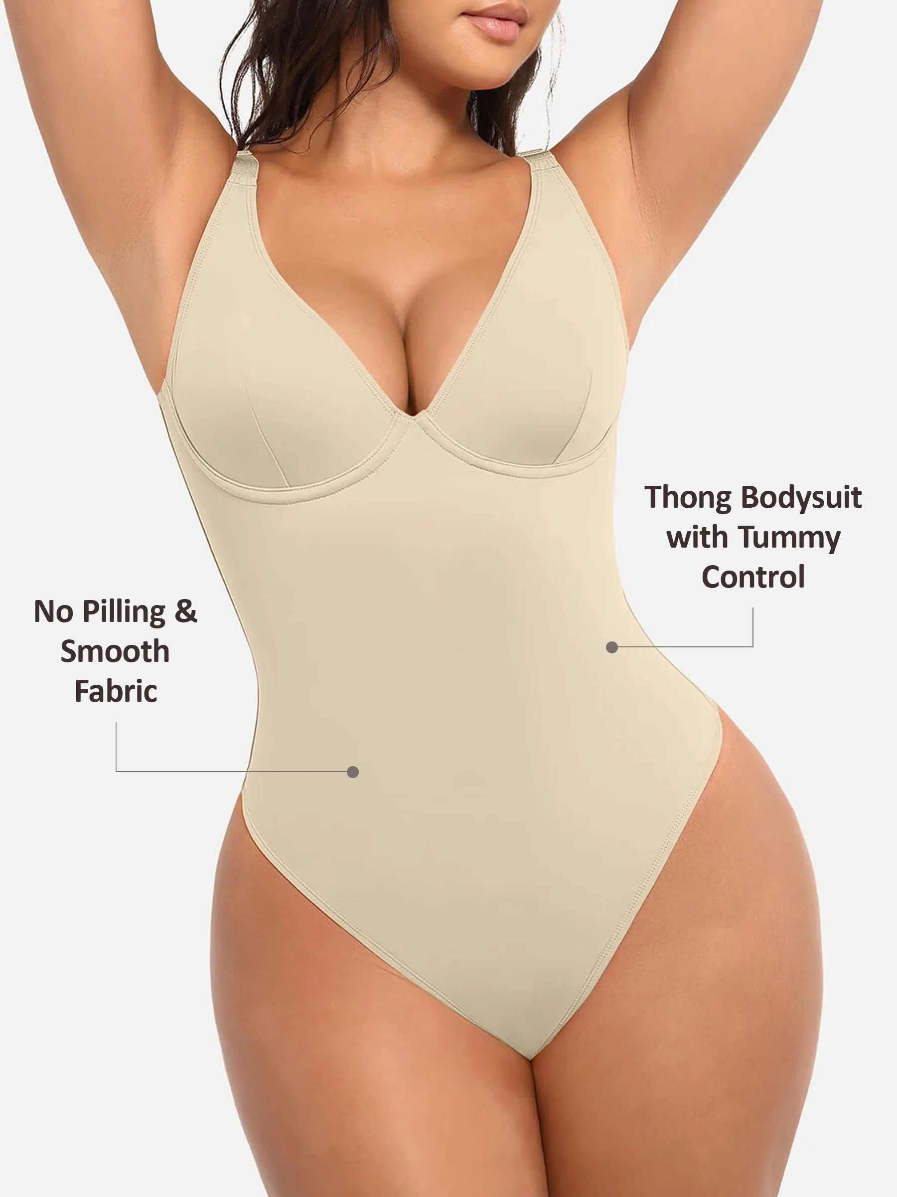 Feelingirl V Neck Tummy Control Bodysuit - Image 60