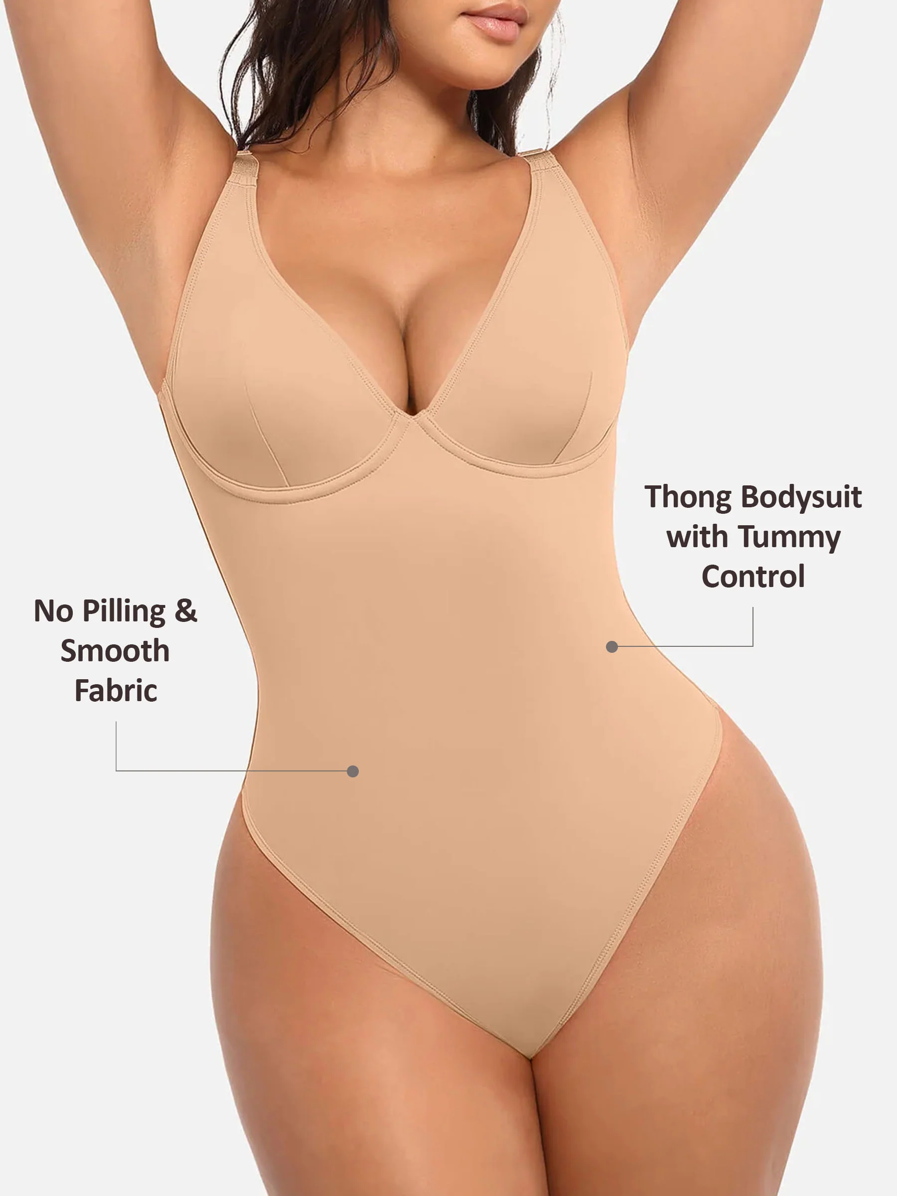 Feelingirl V Neck Tummy Control Bodysuit - Image 68