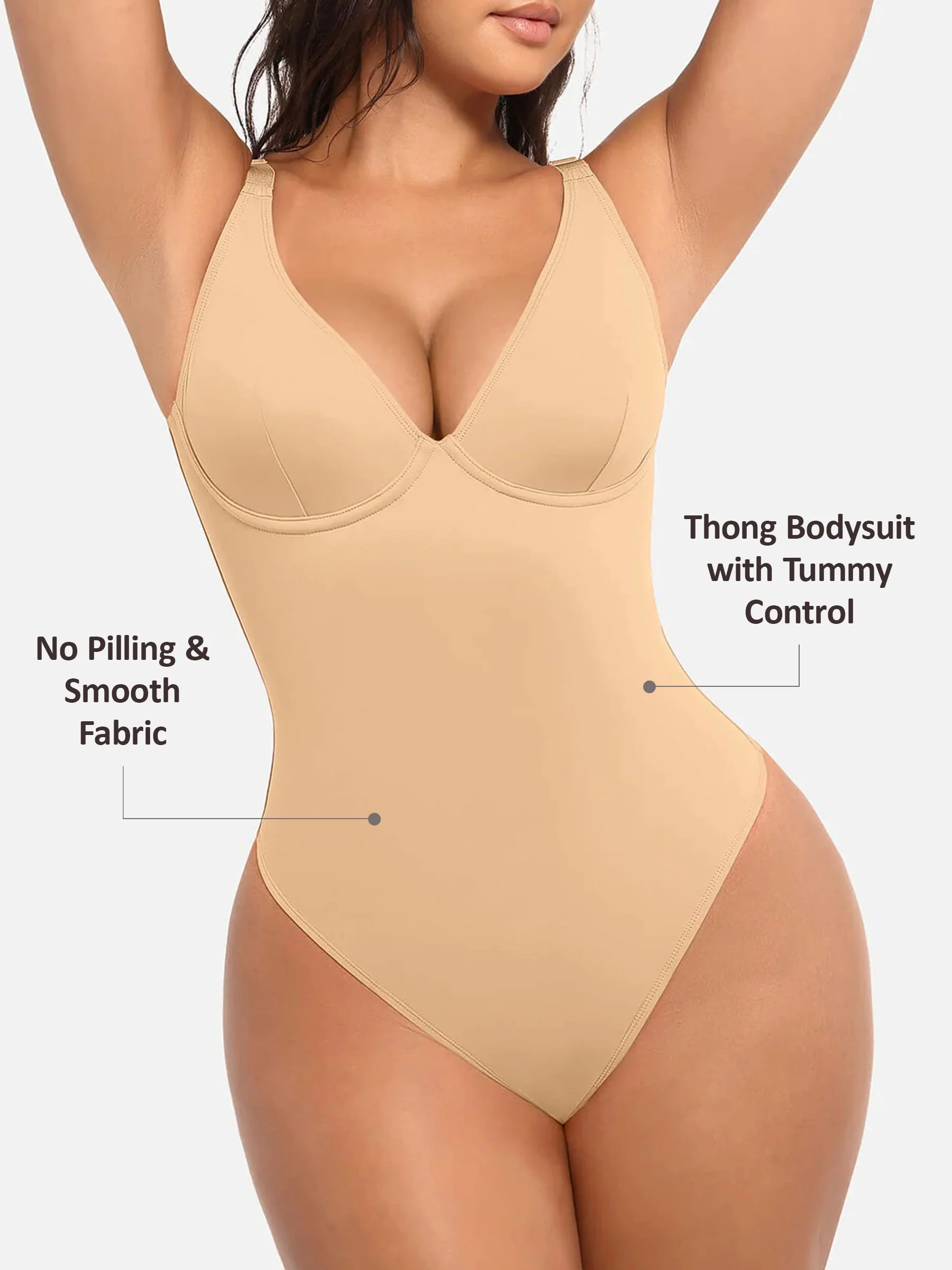 Feelingirl V Neck Tummy Control Bodysuit - Image 76