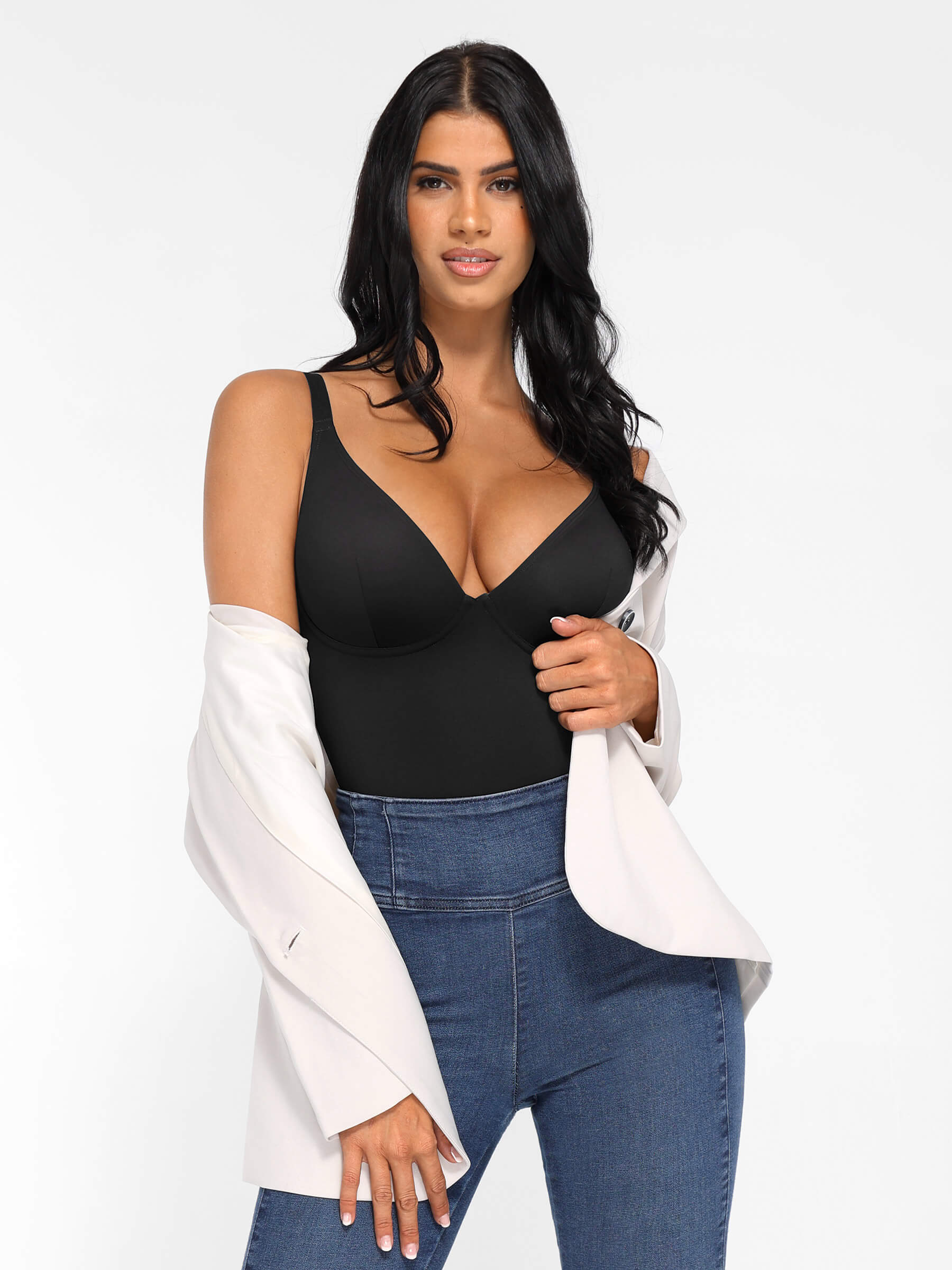 Feelingirl V Neck Tummy Control Shaping Bodysuit - Image 89