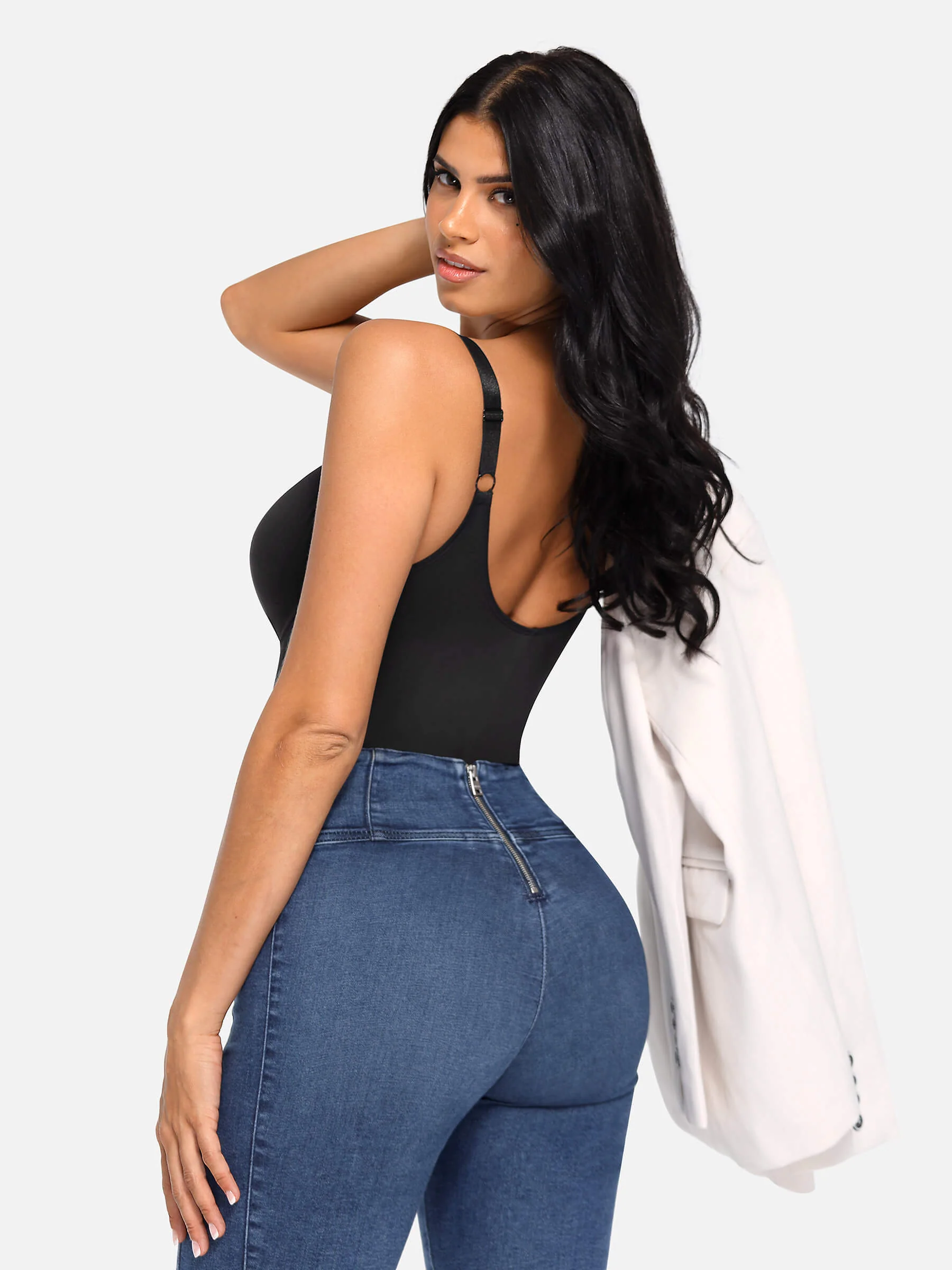 Feelingirl V Neck Tummy Control Shaping Bodysuit - Image 90