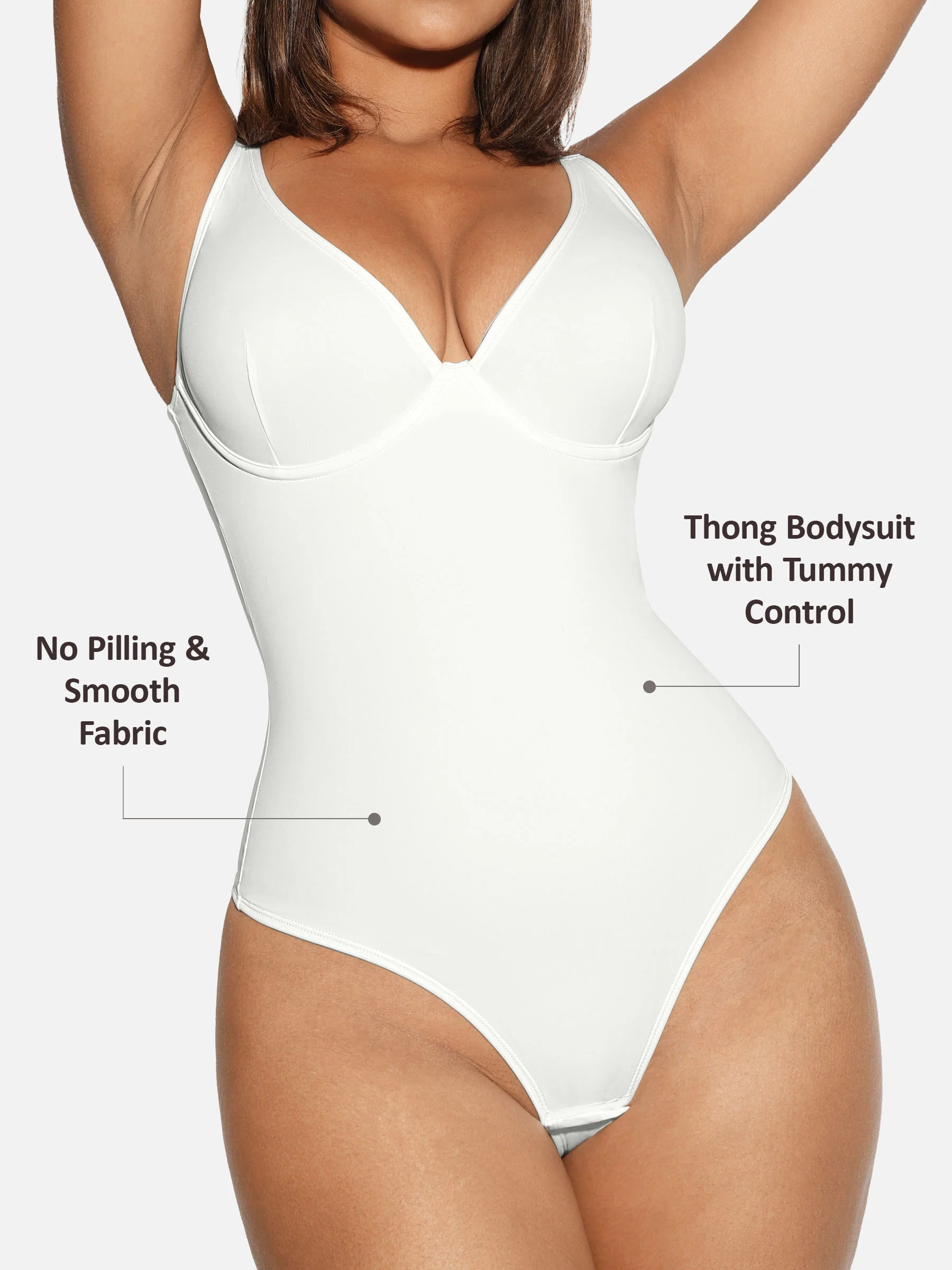Feelingirl V Neck Tummy Control Shaping Bodysuit - Image 19