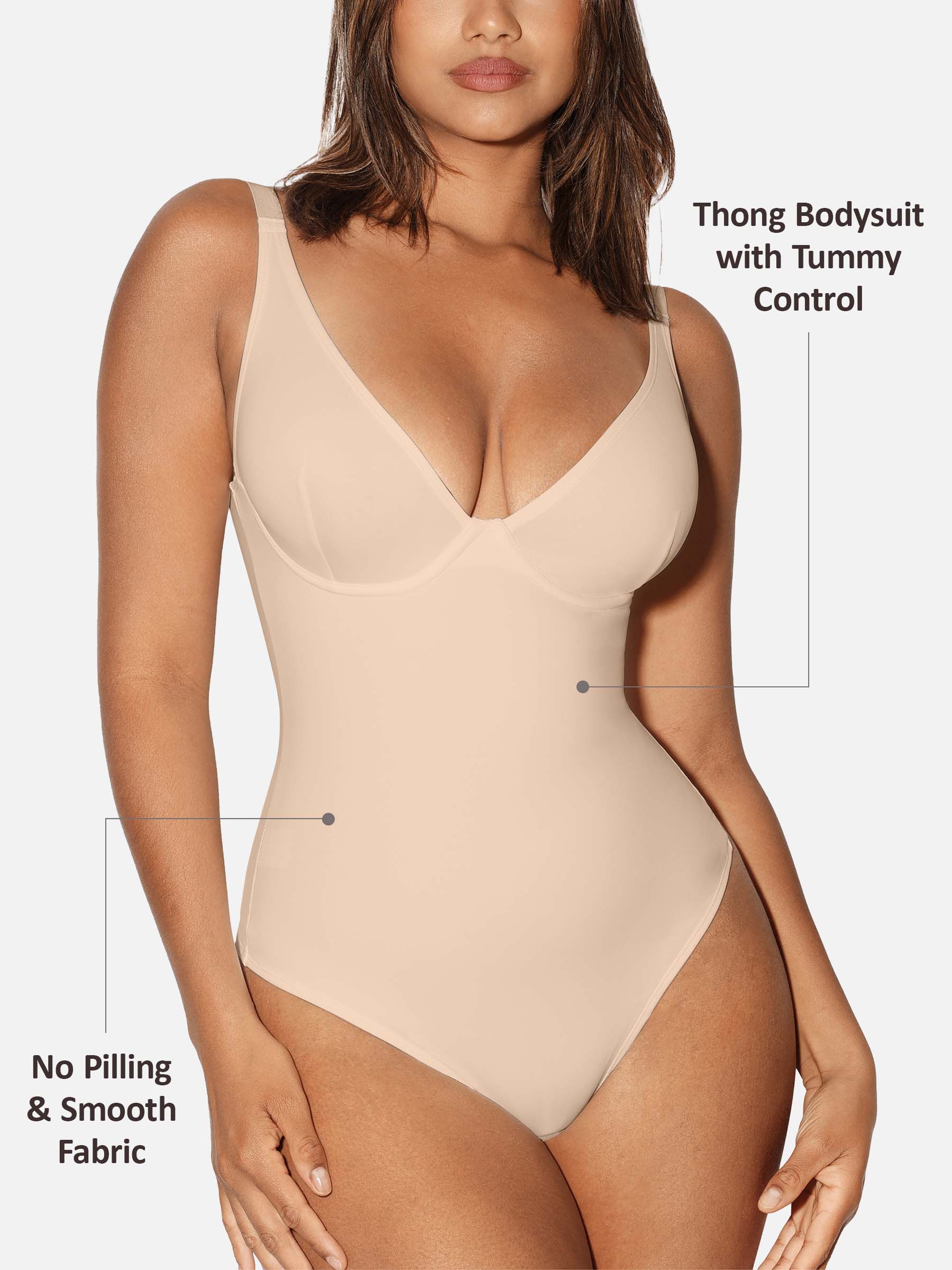 Feelingirl V Neck Tummy Control Shaping Bodysuit - Image 26