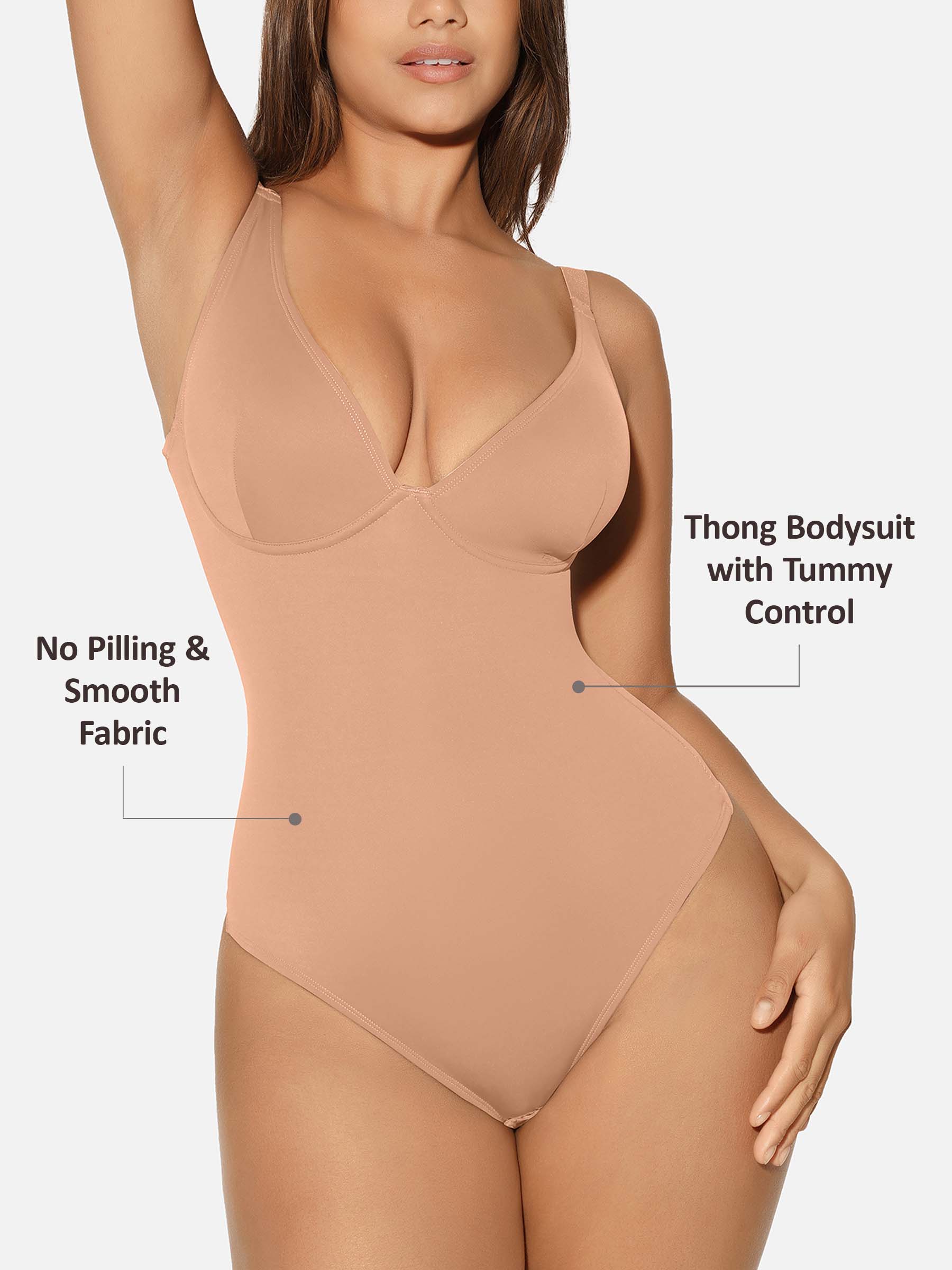 Feelingirl V Neck Tummy Control Shaping Bodysuit - Image 33