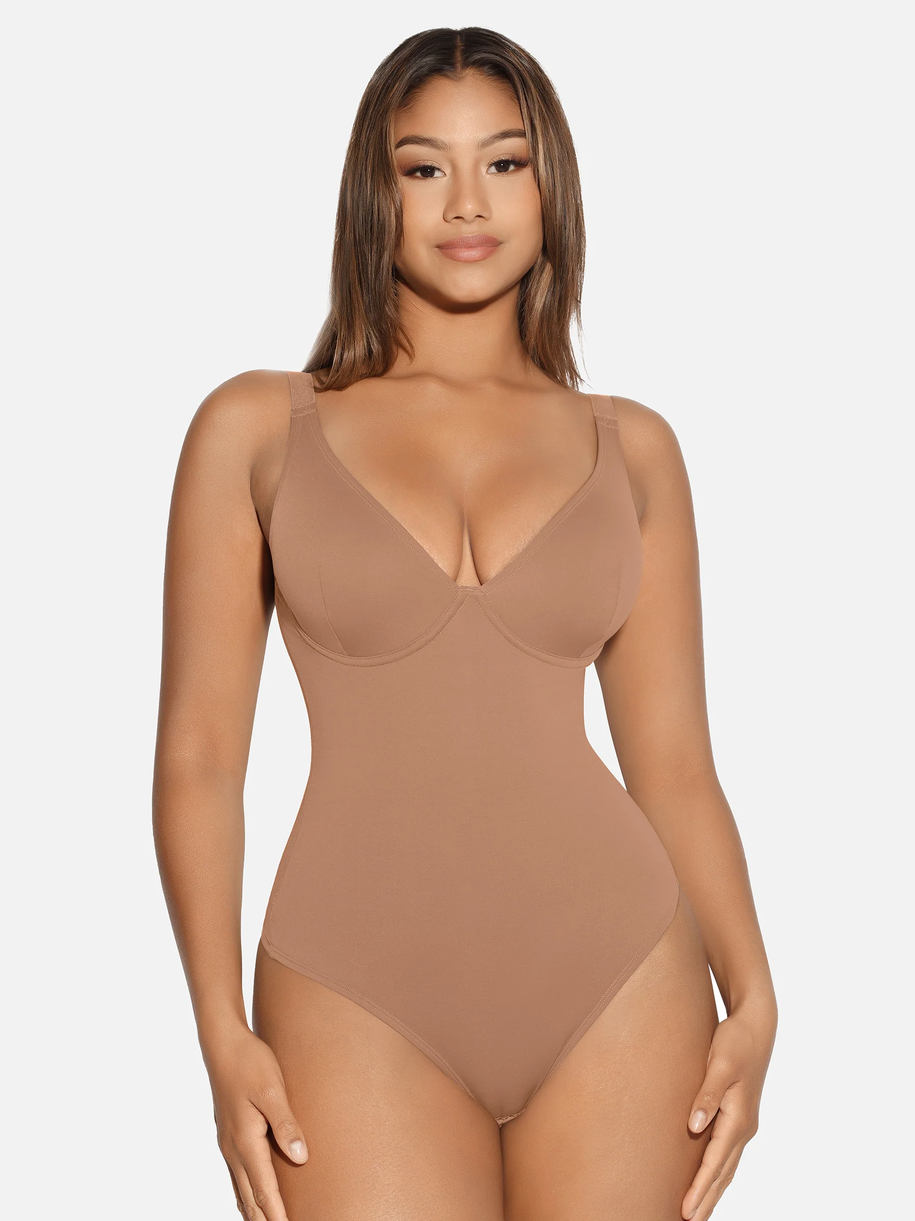Feelingirl V Neck Tummy Control Shaping Bodysuit - Image 39