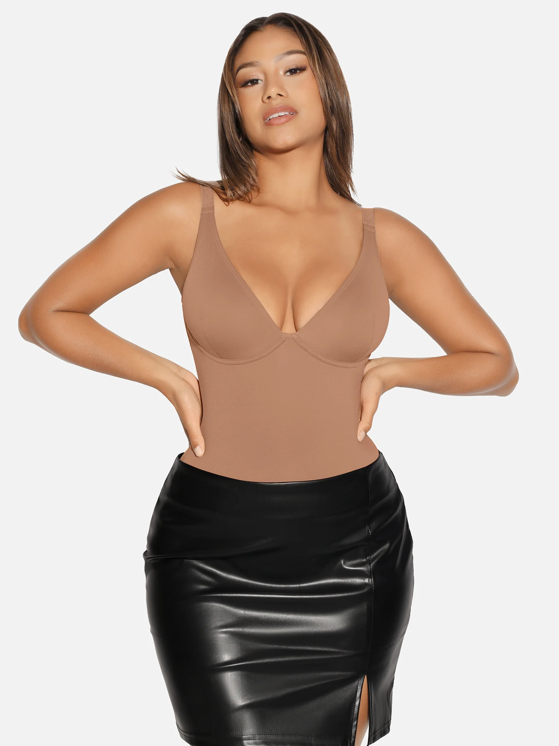 Feelingirl V Neck Tummy Control Shaping Bodysuit - Image 40