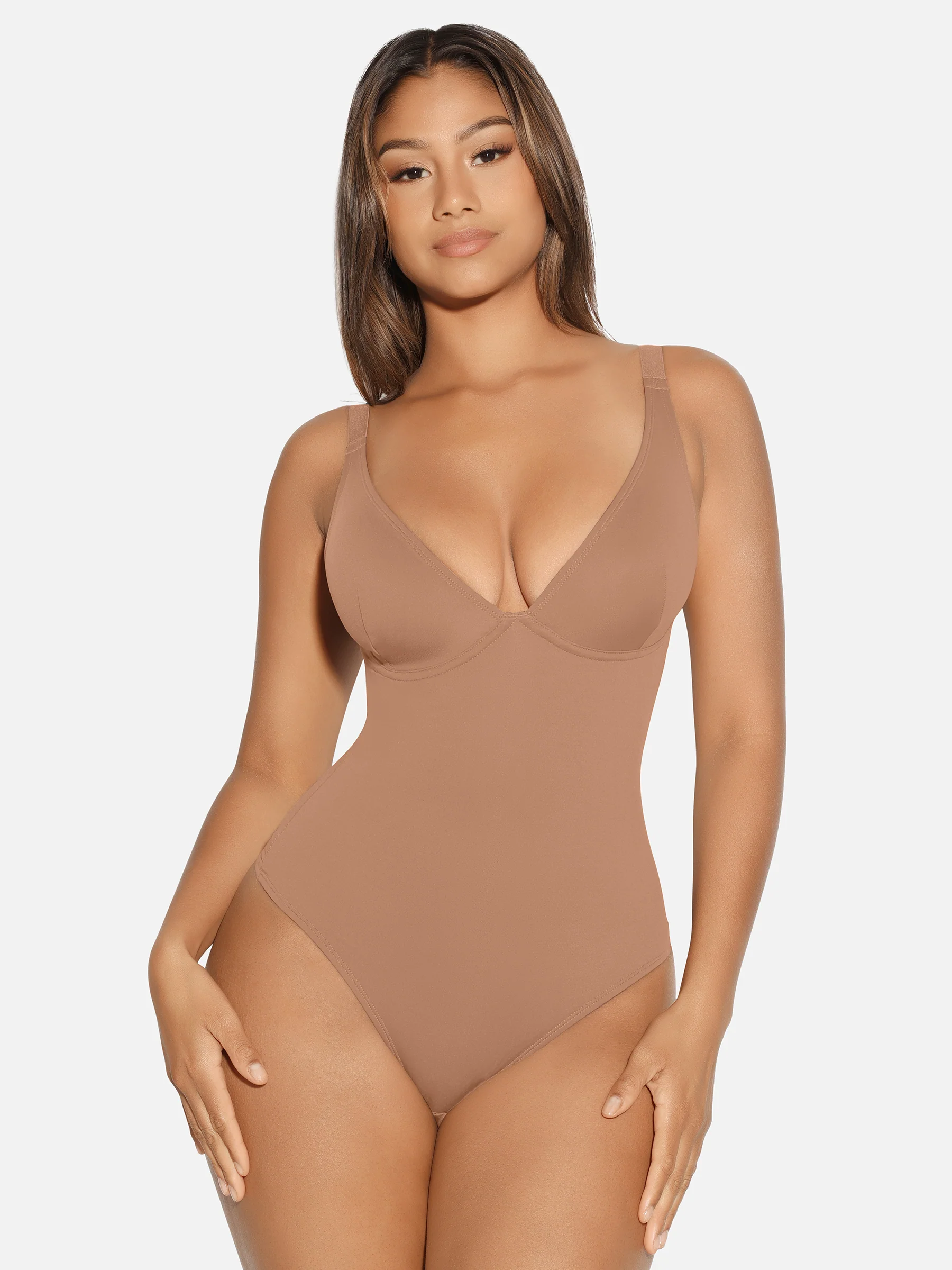 Feelingirl V Neck Tummy Control Shaping Bodysuit - Image 41