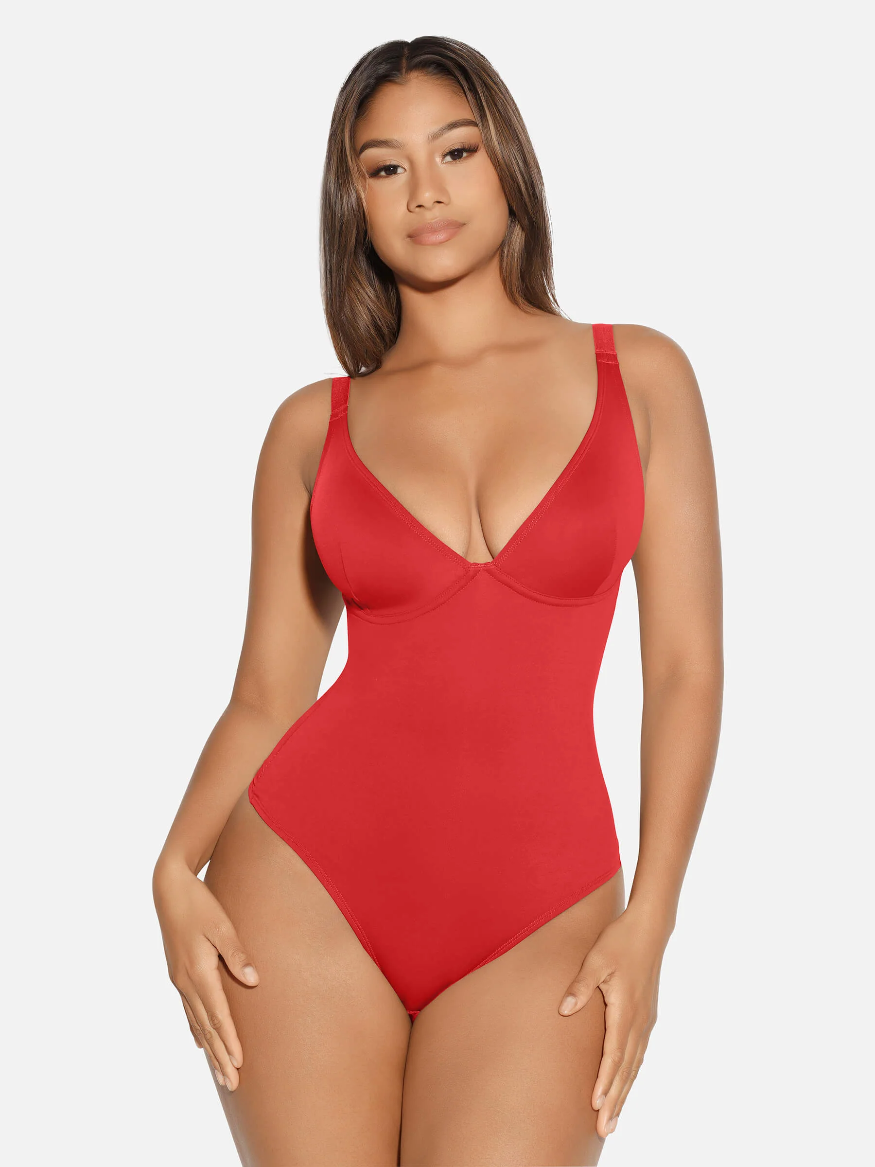 Feelingirl V Neck Tummy Control Shaping Bodysuit - Image 44