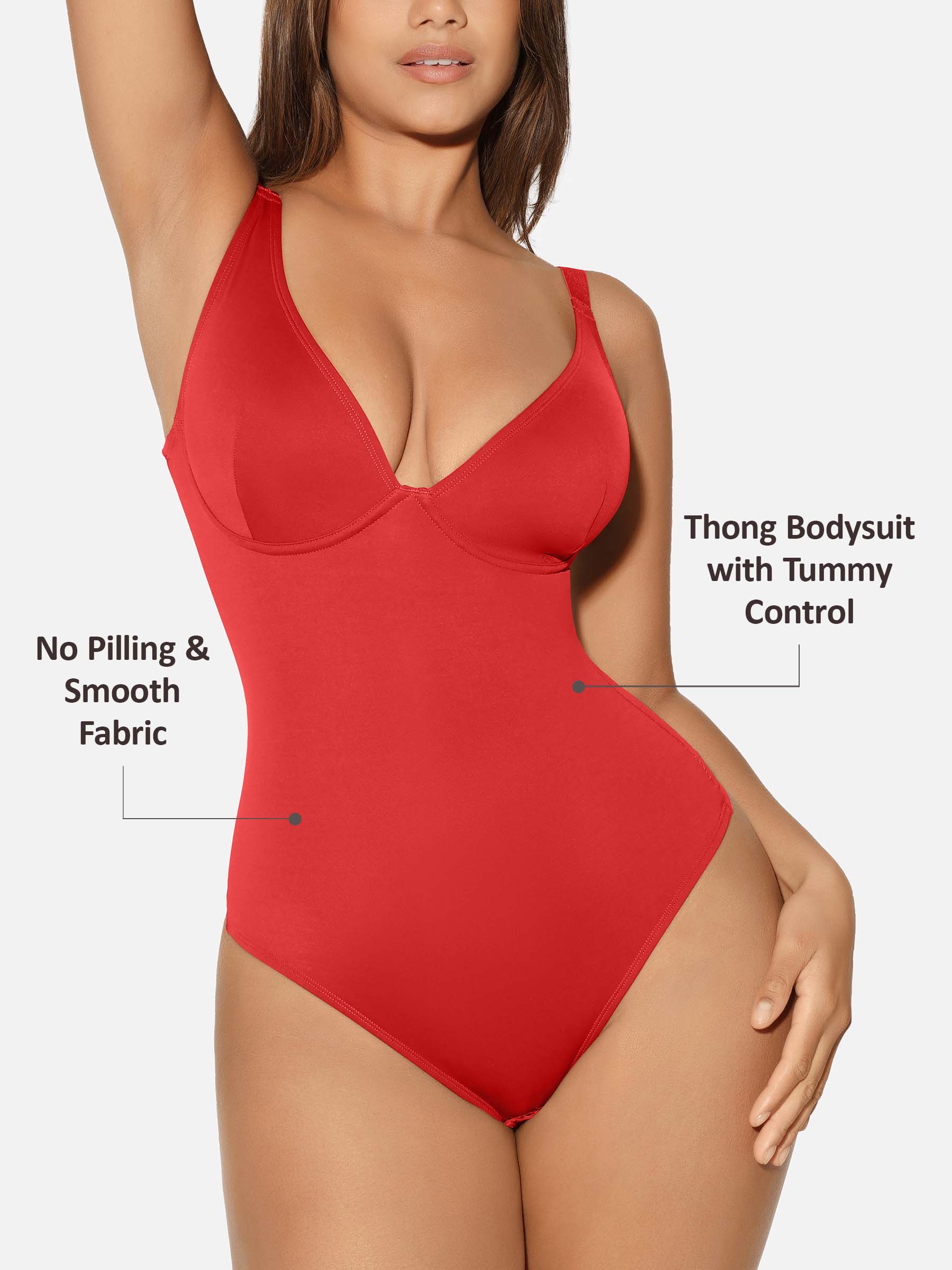 Feelingirl V Neck Tummy Control Shaping Bodysuit - Image 45