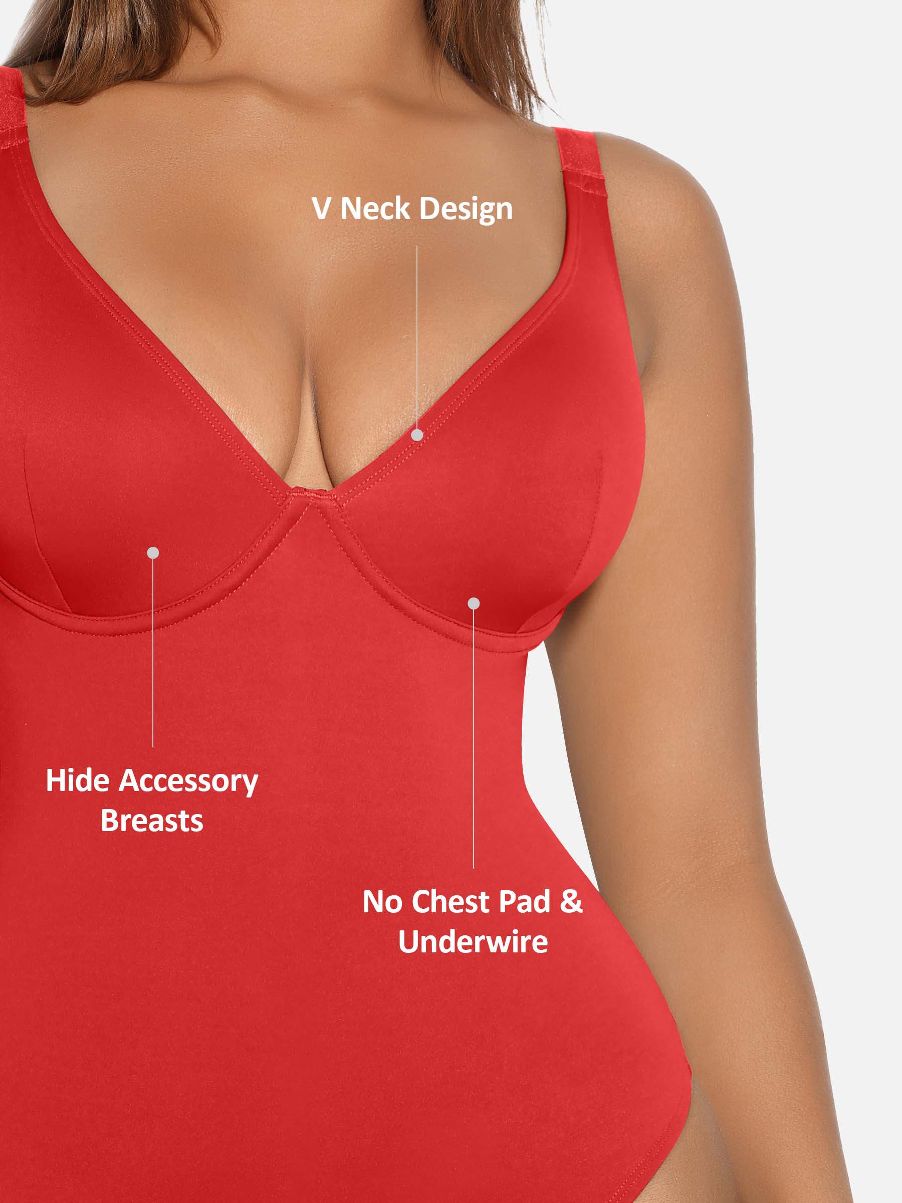 Feelingirl V Neck Tummy Control Shaping Bodysuit - Image 46