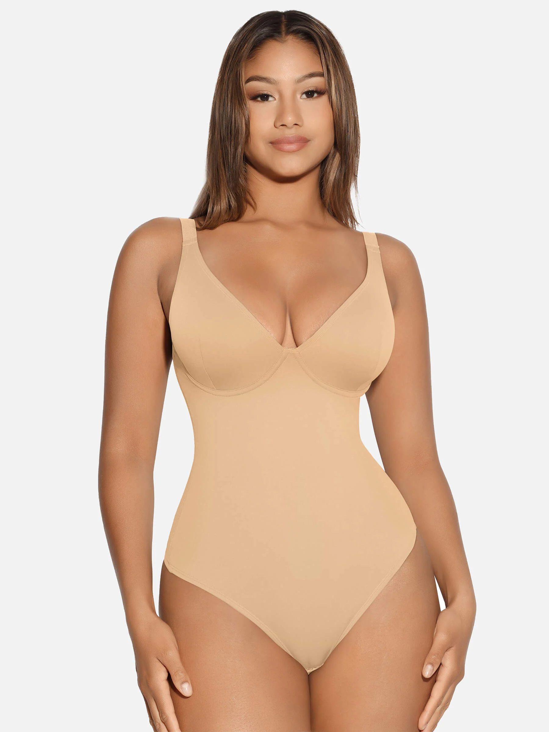 Feelingirl V Neck Tummy Control Shaping Bodysuit - Image 60