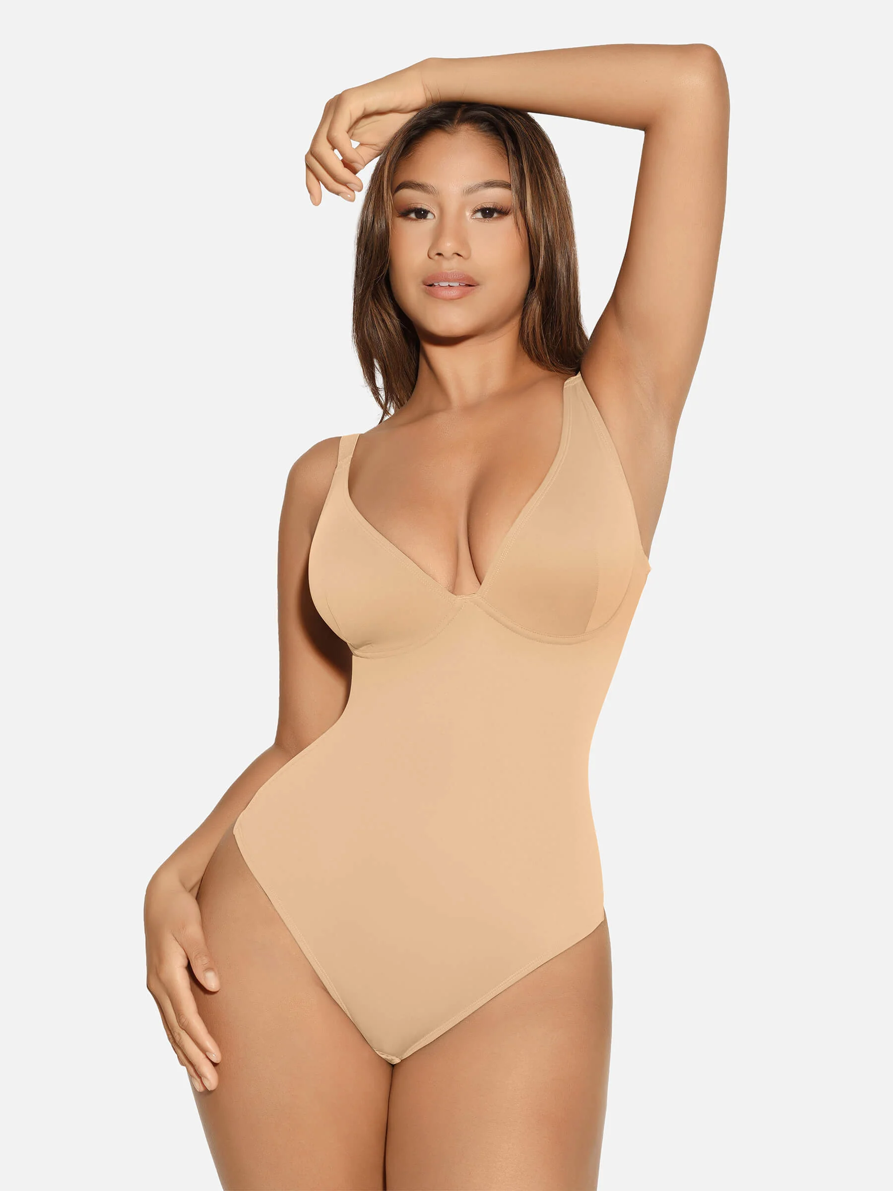 Feelingirl V Neck Tummy Control Shaping Bodysuit - Image 61