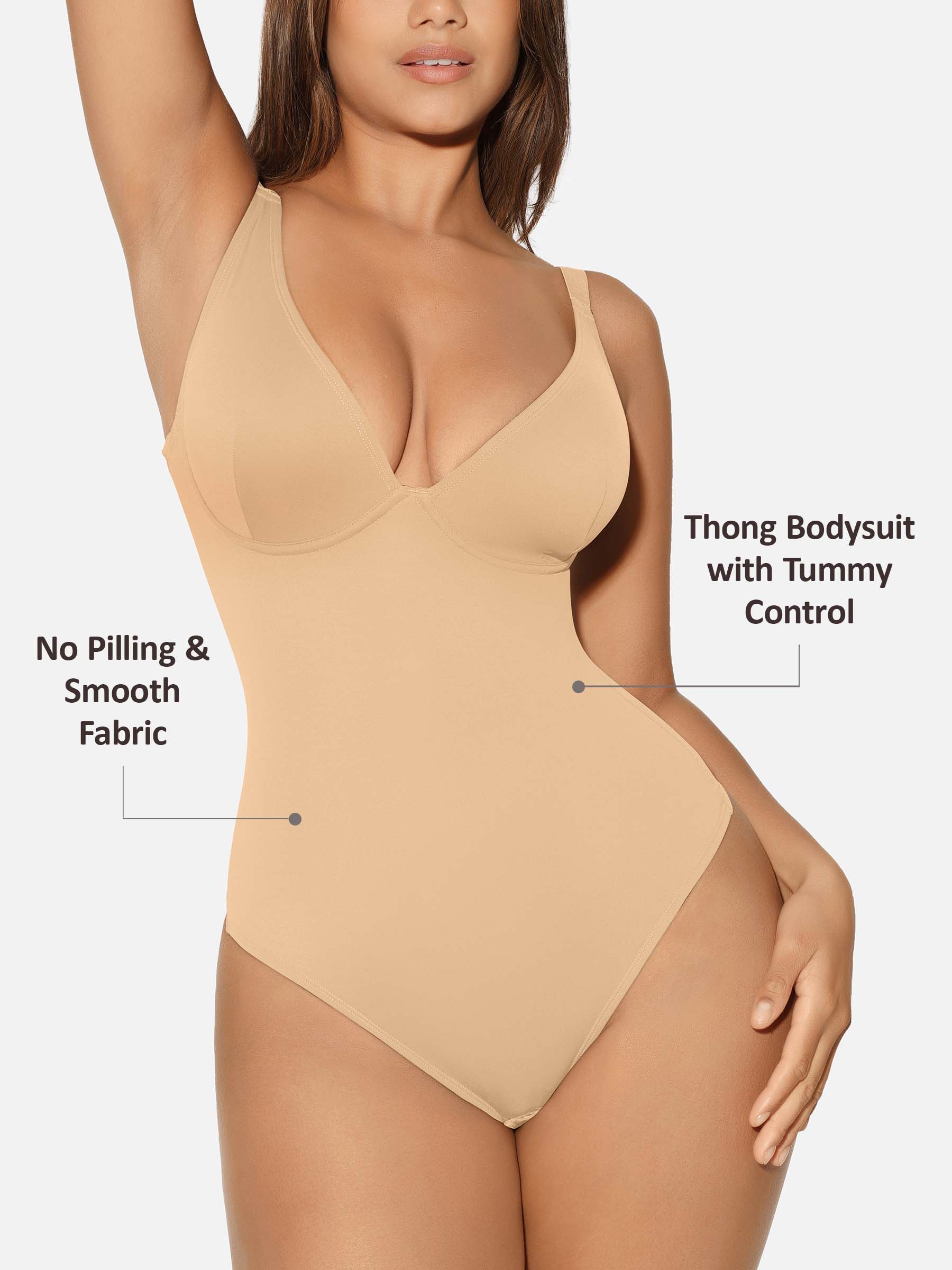 Feelingirl V Neck Tummy Control Shaping Bodysuit - Image 63