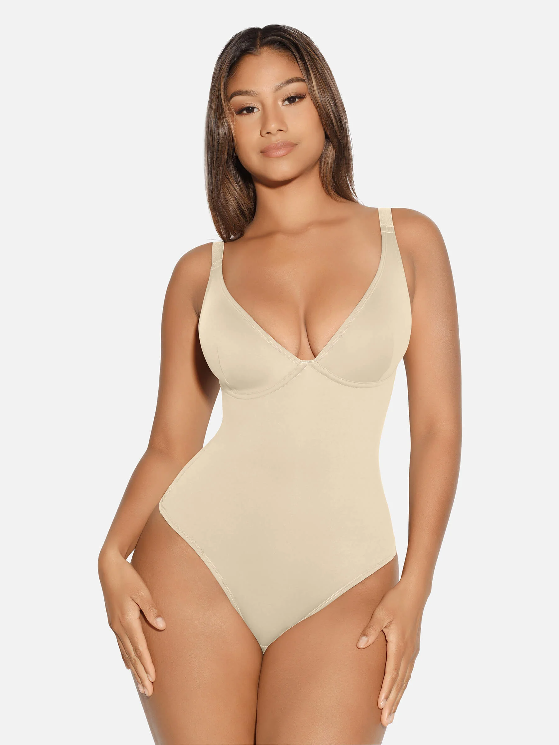Feelingirl V Neck Tummy Control Shaping Bodysuit - Image 68