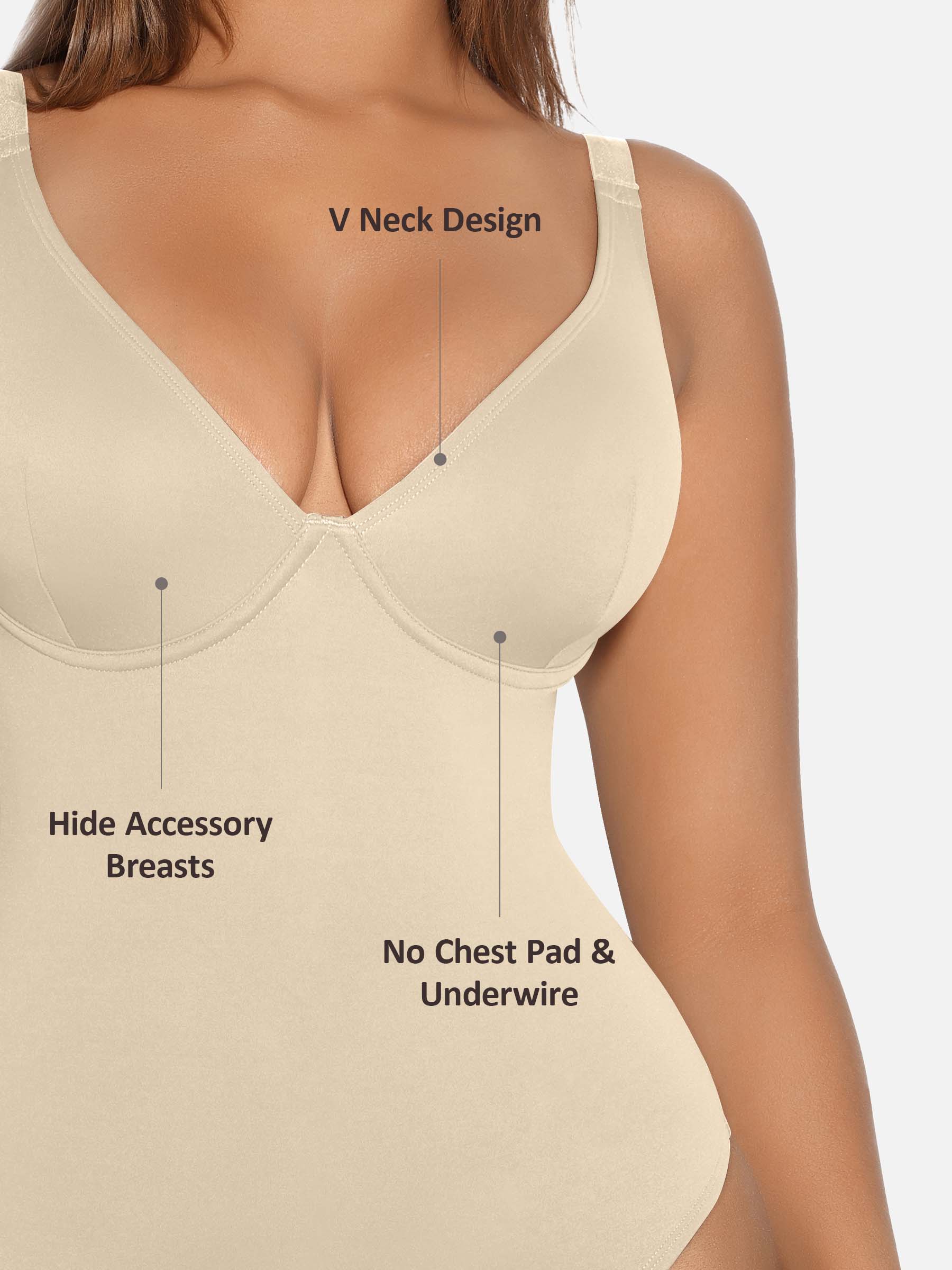 Feelingirl V Neck Tummy Control Shaping Bodysuit - Image 75