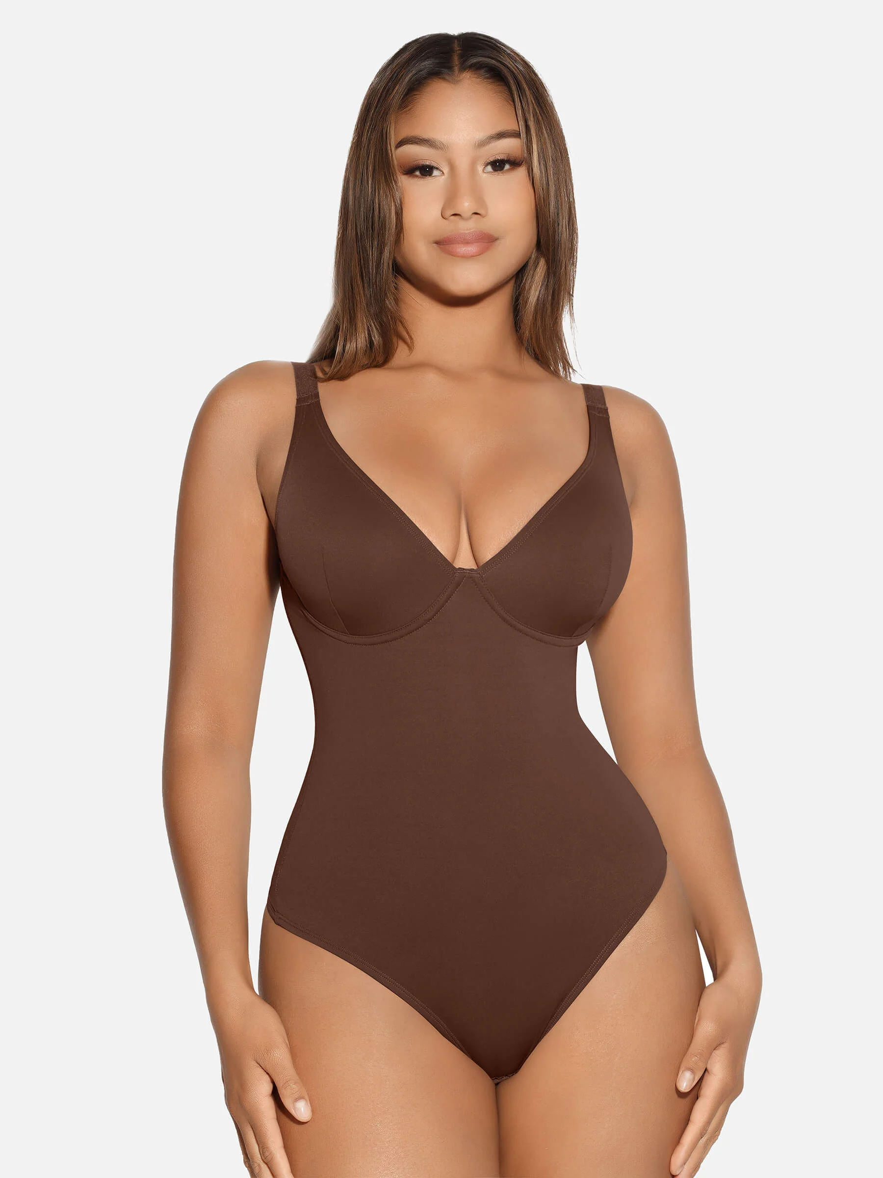 Feelingirl V Neck Tummy Control Shaping Bodysuit - Image 76