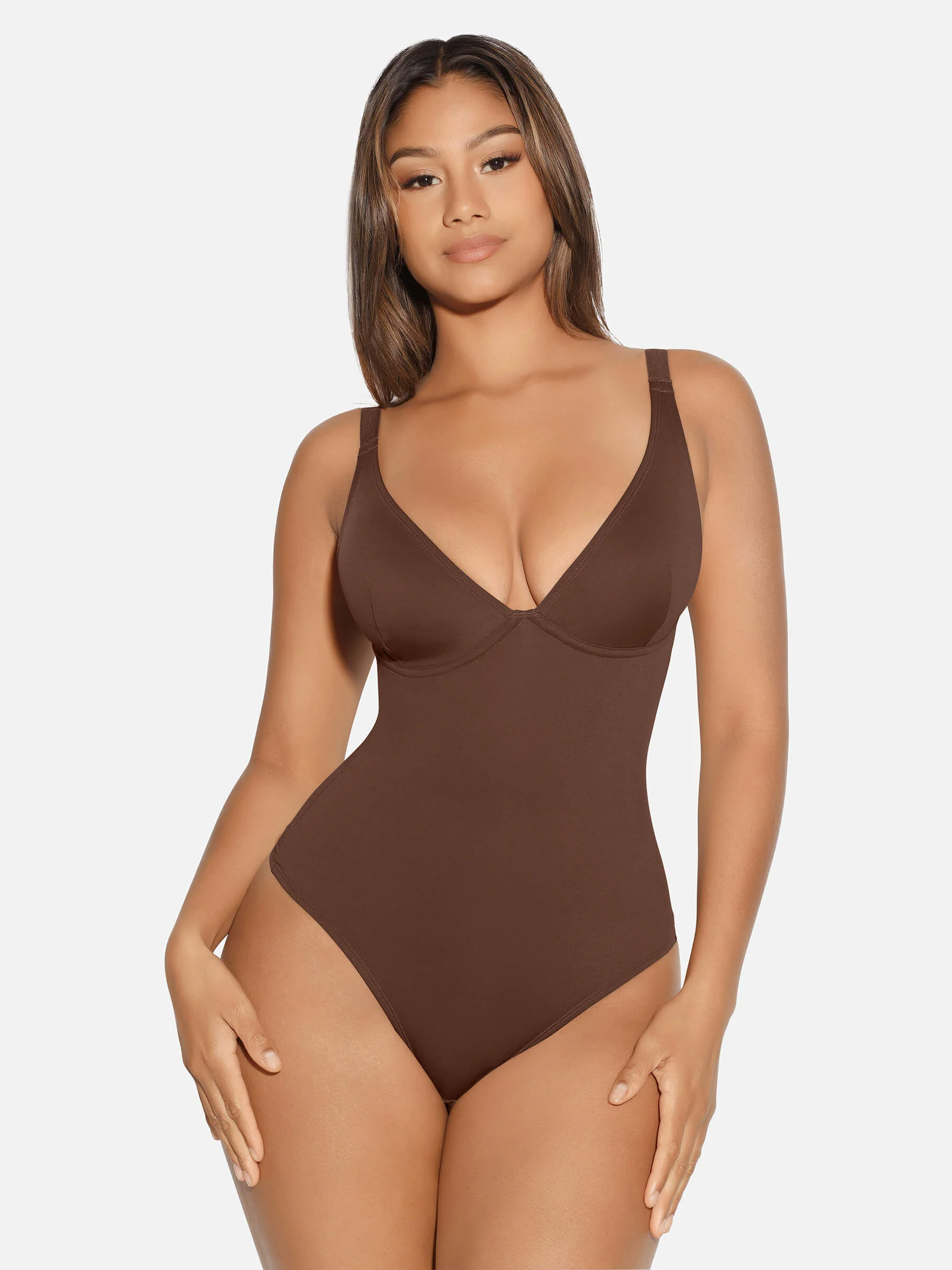 Feelingirl V Neck Tummy Control Shaping Bodysuit - Image 77