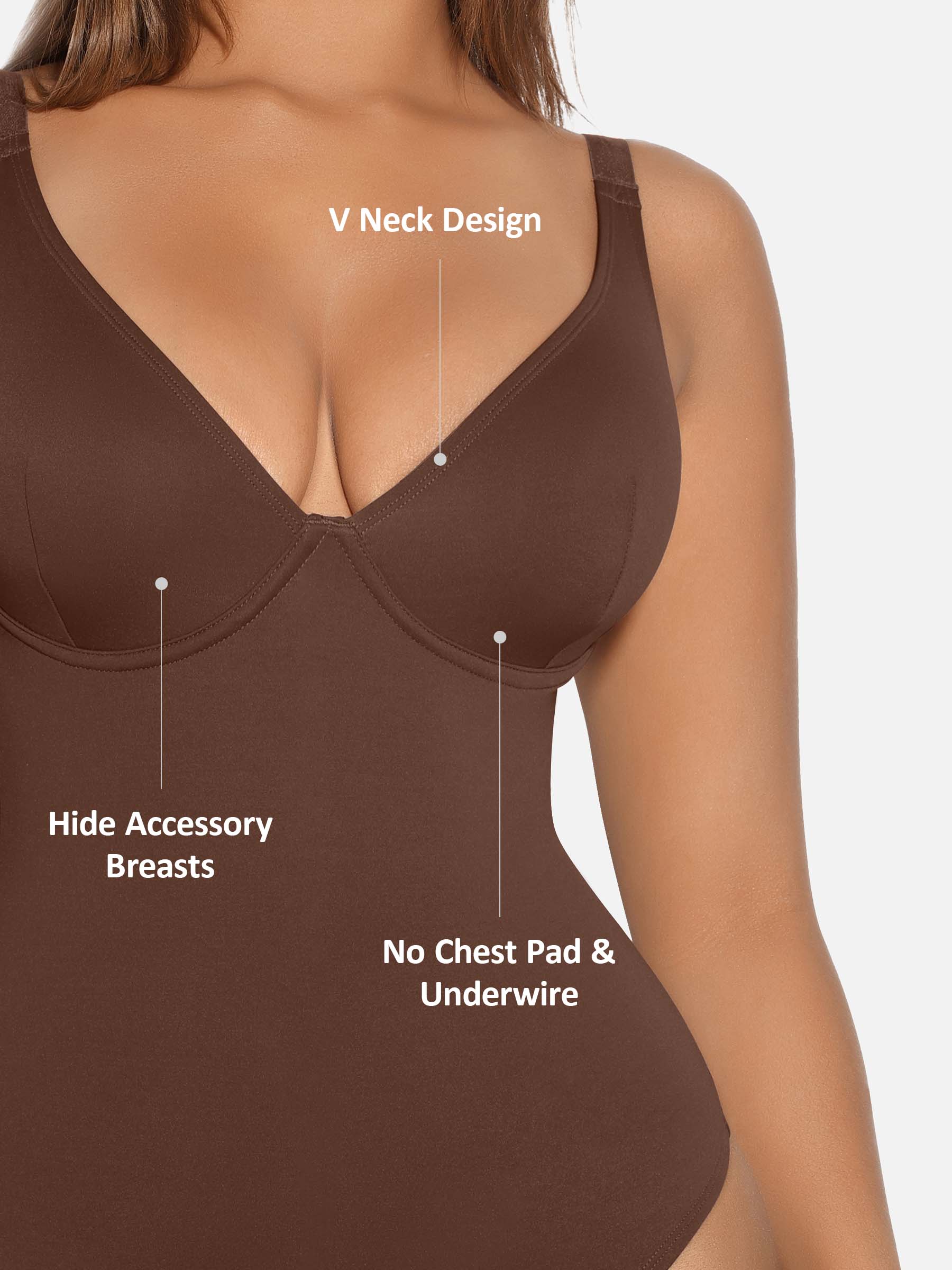 Feelingirl V Neck Tummy Control Shaping Bodysuit - Image 88