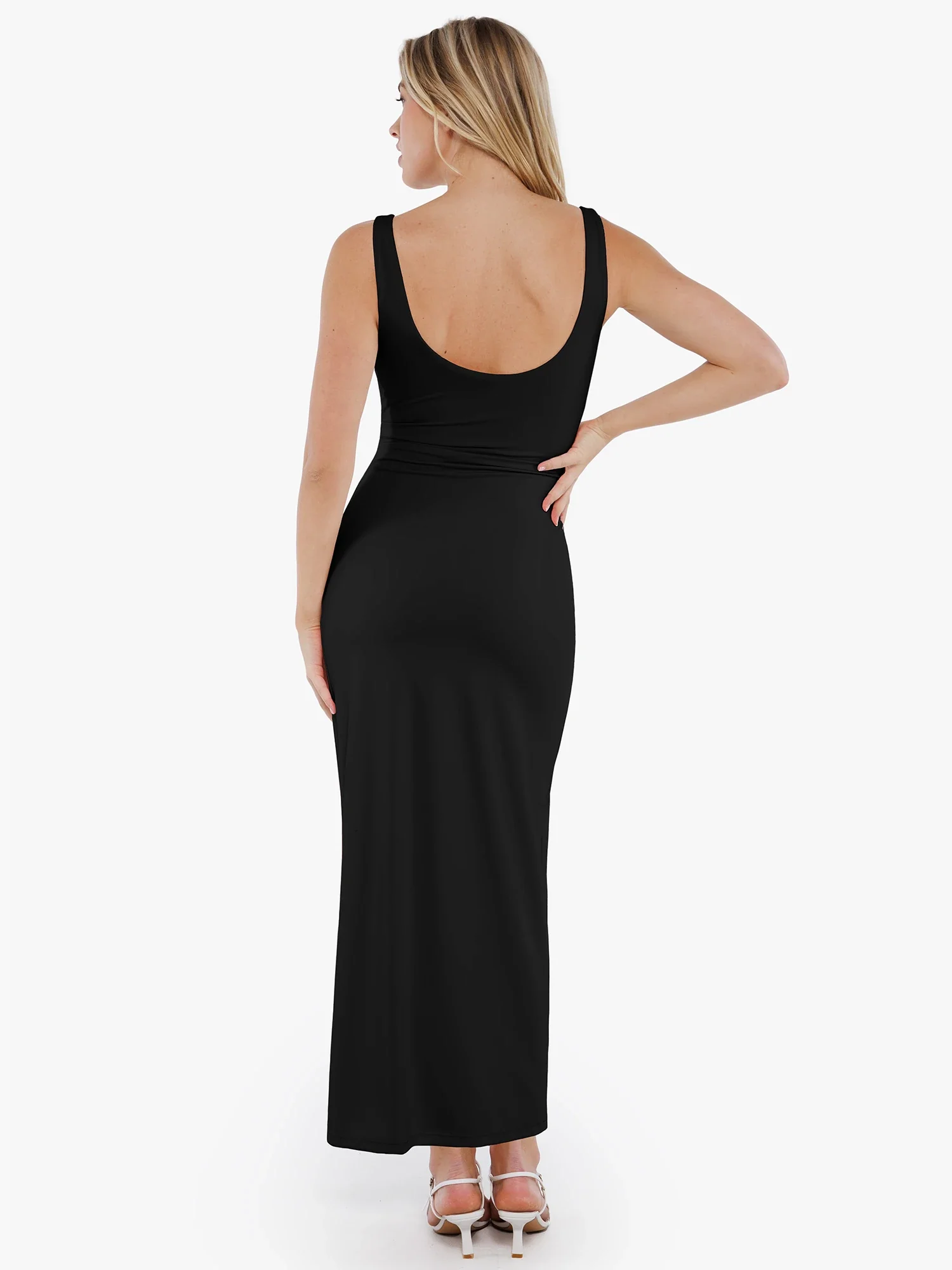 Popilush Shapewear Boatneck Draped Sculpting Maxi Dress - Image 3