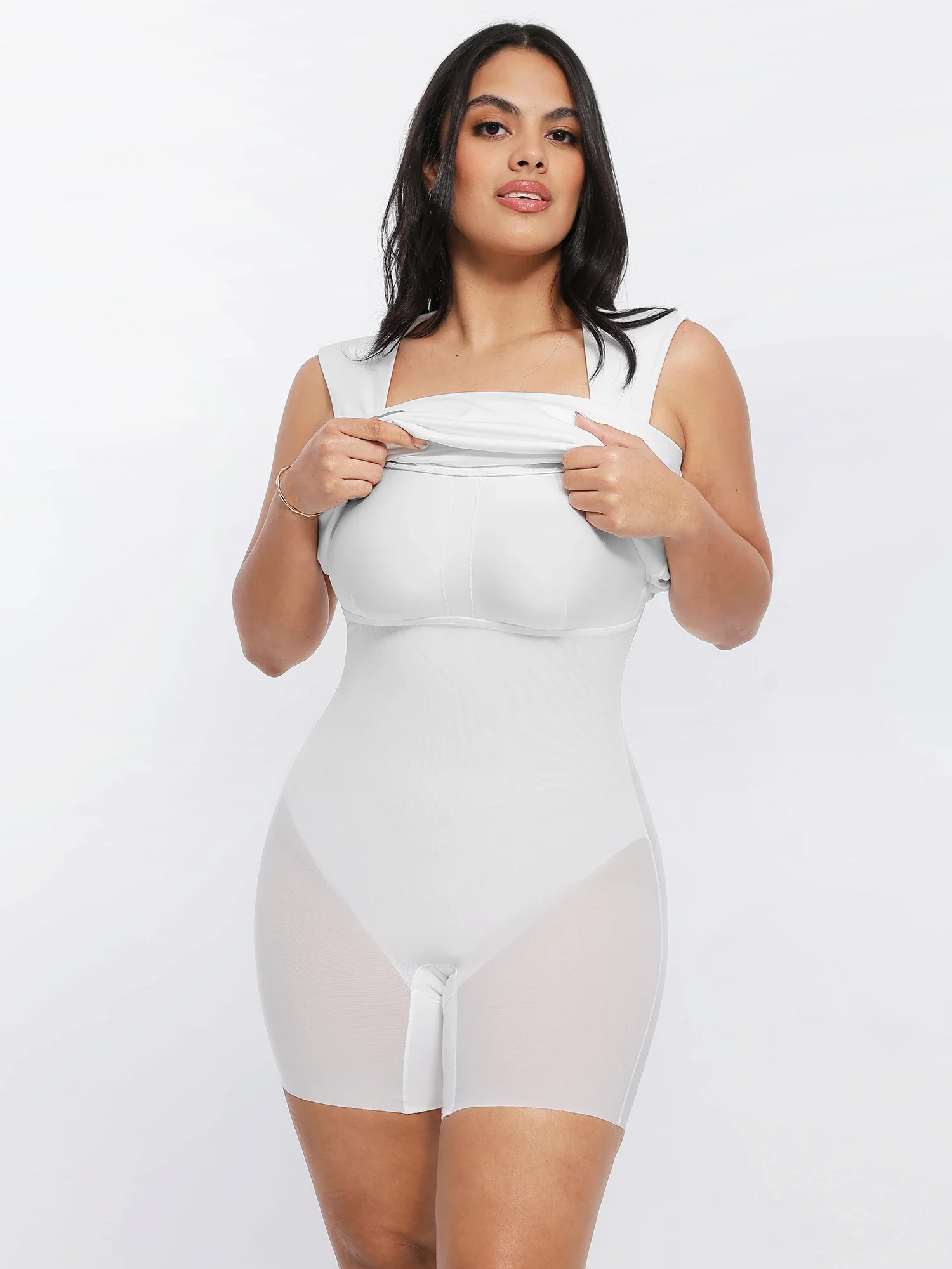 Popilush Shapewear Cut-in Square Neck Sculpting Midi Dress - Image 3