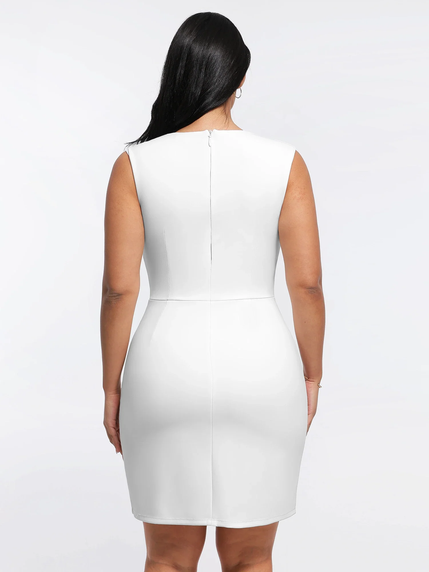 Popilush Shapewear Cut-in Square Neck Sculpting Midi Dress - Image 6
