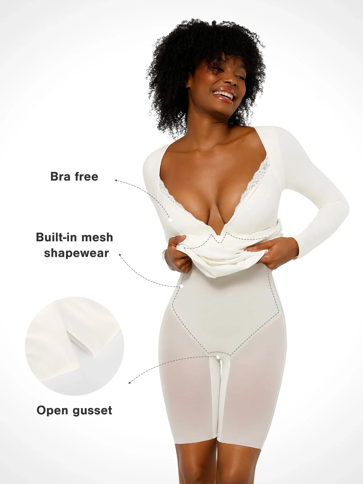 Popilush Shapewear Long Sleeve Lace Trim Sculpting Mermaid Maxi Dress - Image 11