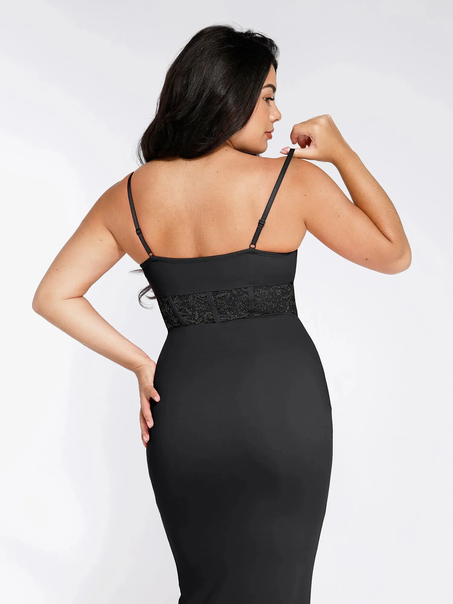 Popilush Shapewear Lace Inset Sculpting Mermaid Maxi Slip Dress - Image 10