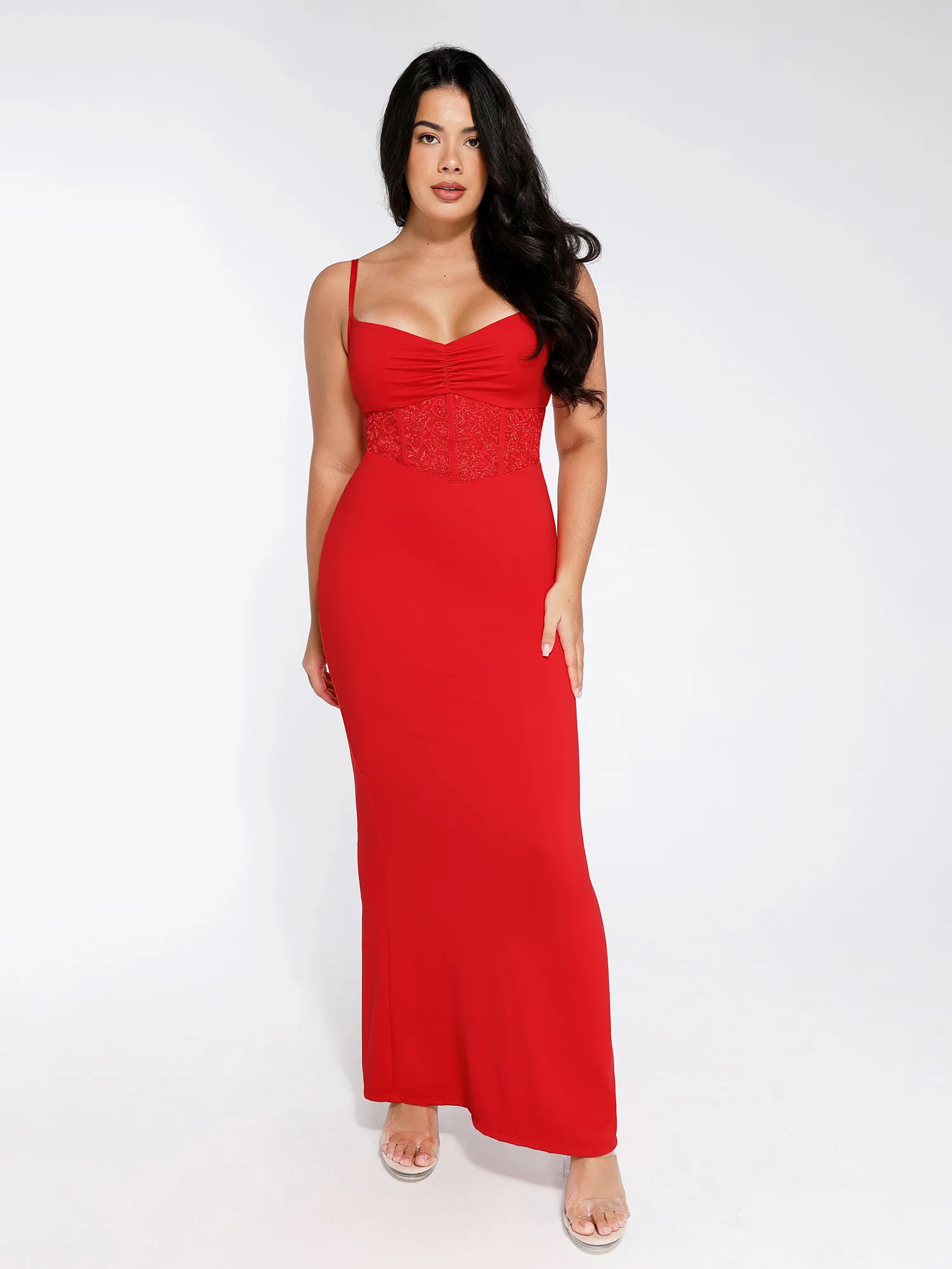 Popilush Shapewear Lace Inset Sculpting Mermaid Maxi Slip Dress - Image 12
