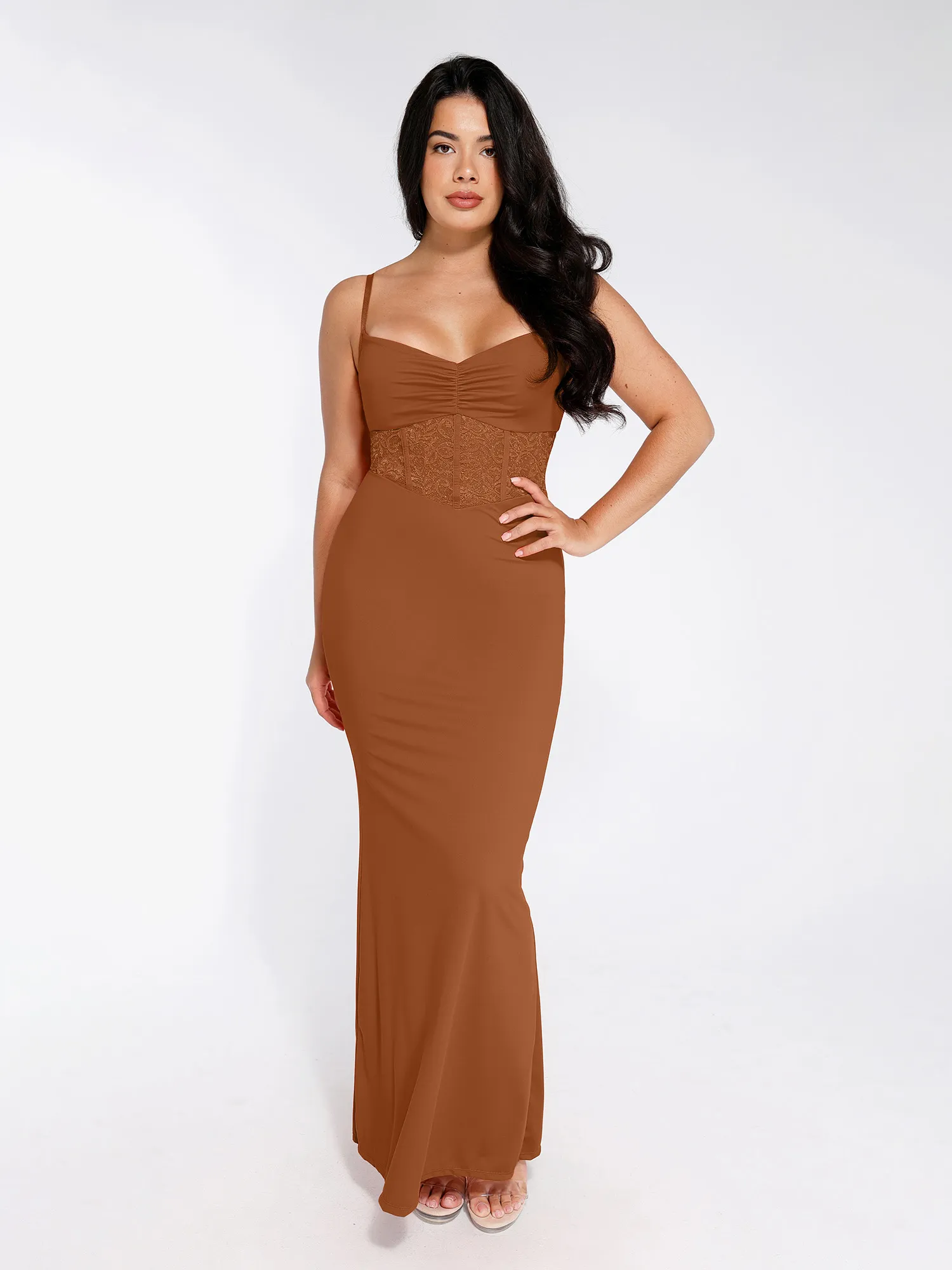 Popilush Shapewear Lace Inset Sculpting Mermaid Maxi Slip Dress - Image 22