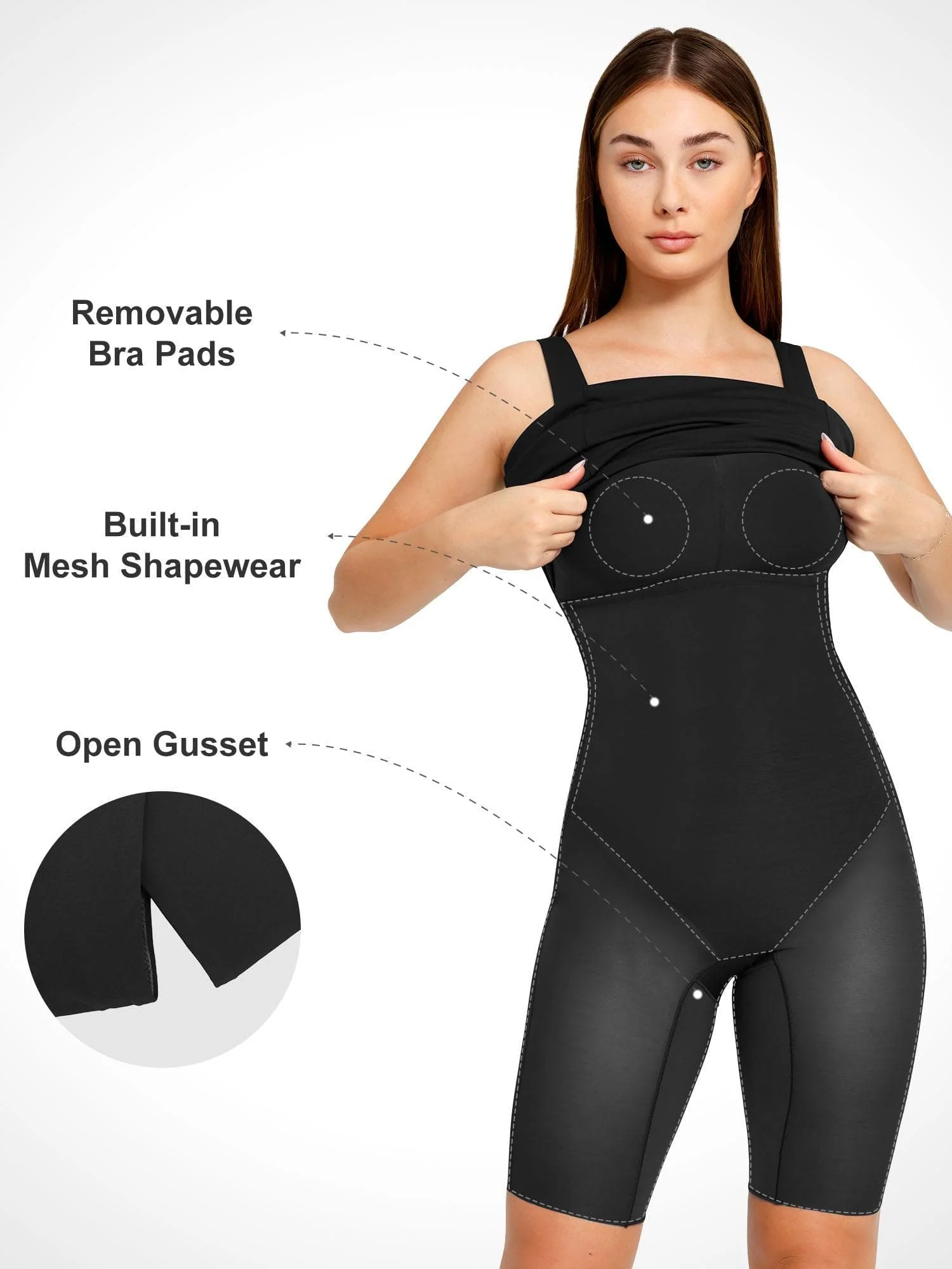Popilush Shapewear Sleeveless Square Neck Sculpting Midi Work Dress - Image 19
