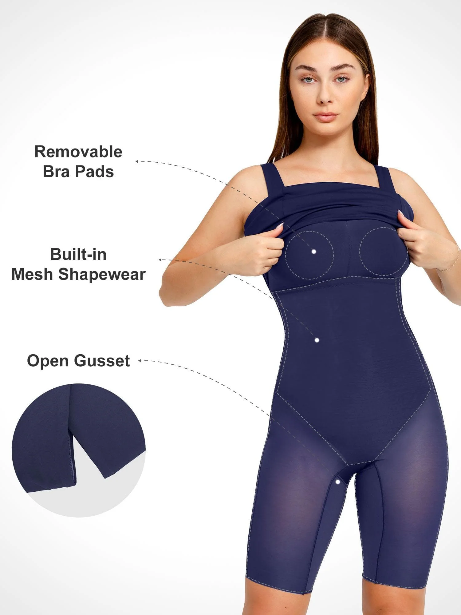 Popilush Shapewear Sleeveless Square Neck Sculpting Midi Work Dress - Image 2