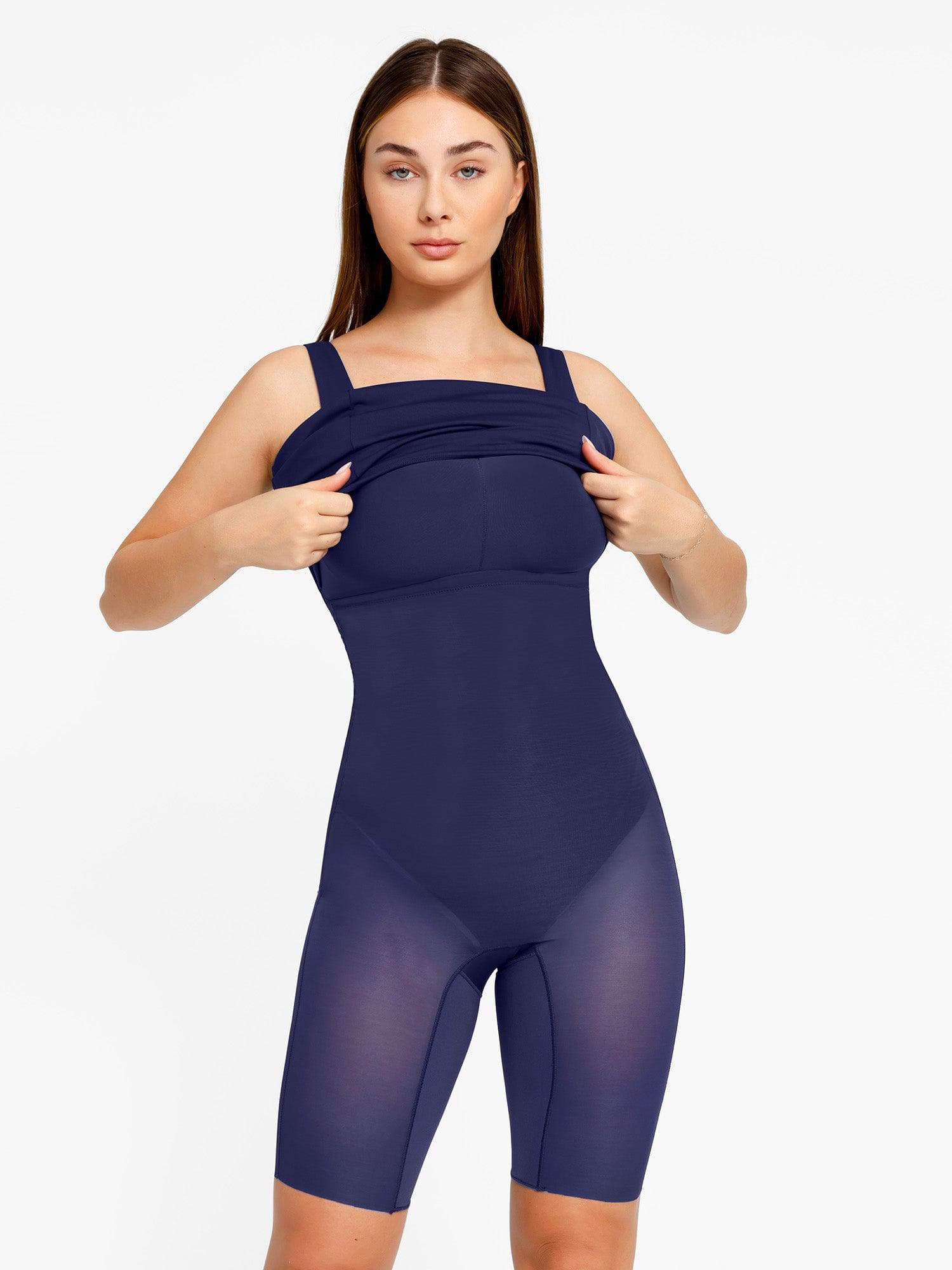 Popilush Shapewear Sleeveless Square Neck Sculpting Midi Work Dress - Image 7